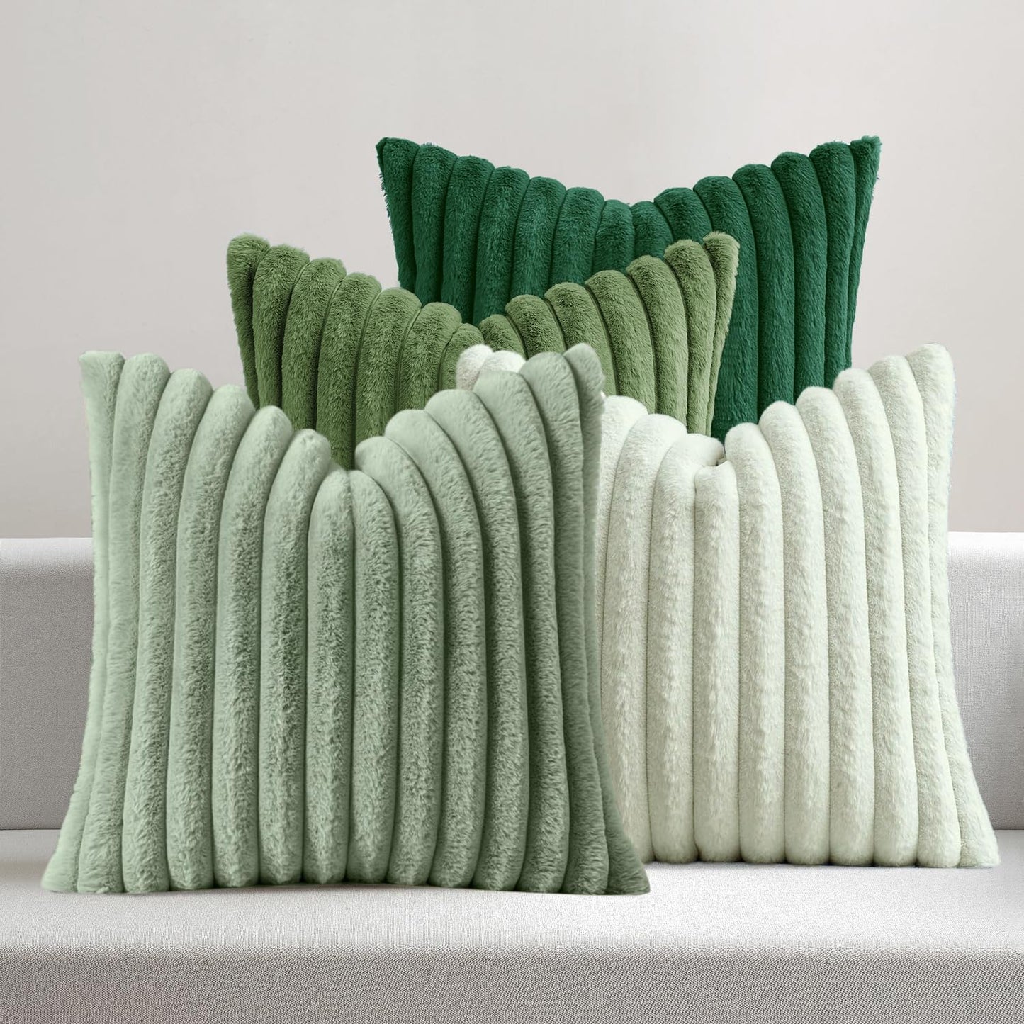 MIULEE Faux Fur Plush Decorative Throw Pillow Covers 18x18, Navy Blue | Set of 4, Striped, Soft Coastal Modern Cozy Home Decor, Cushion Cases for Sofa Couch Bed Living Room
