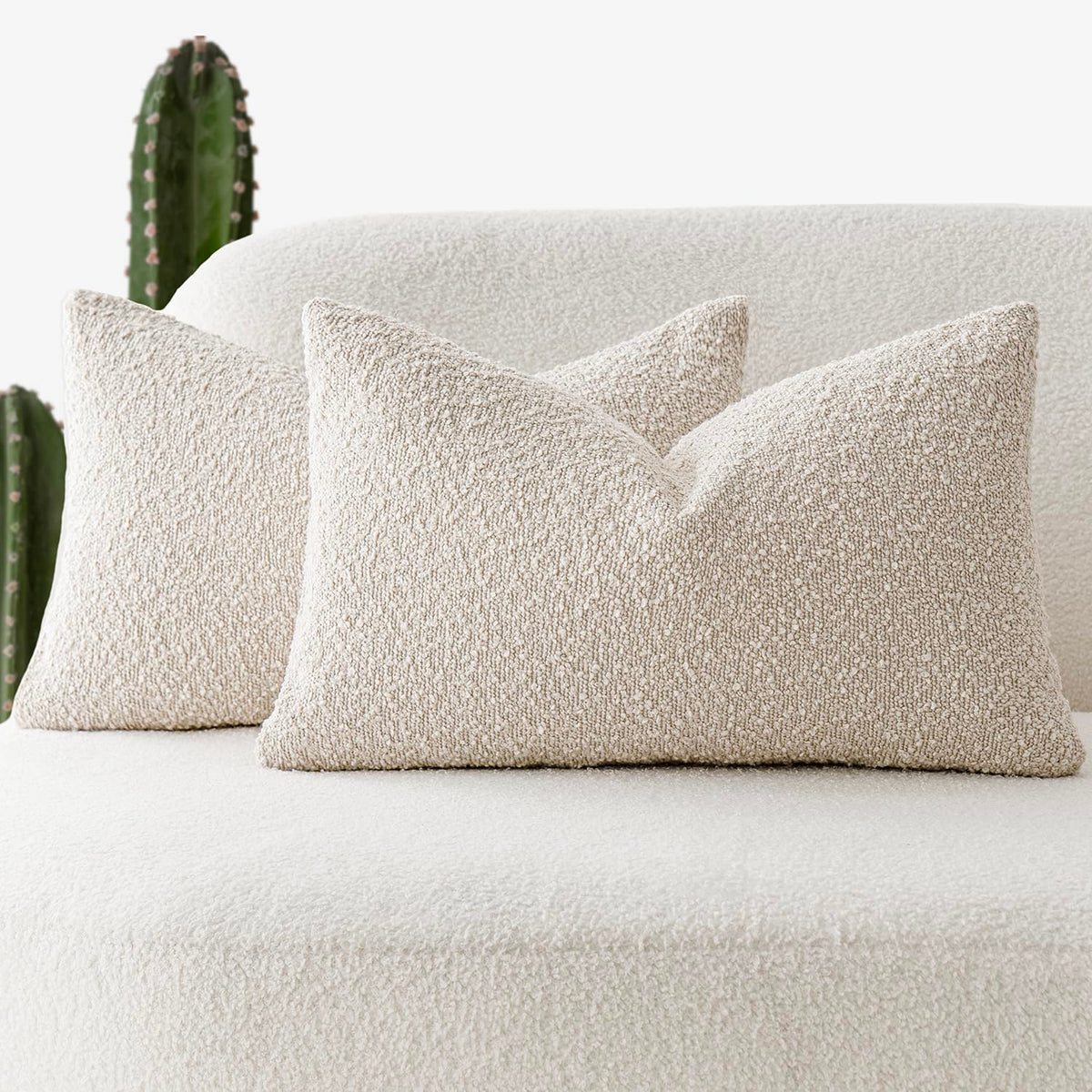 Foindtower Pack of 2, 20 x 20 Inch, Decorative Textured Boucle Throw Pillow Covers Accent Solid Pillow Cases Cozy Soft Couch Cushion Case for Chair Sofa Bedroom Living Room Home Decor, Cream White