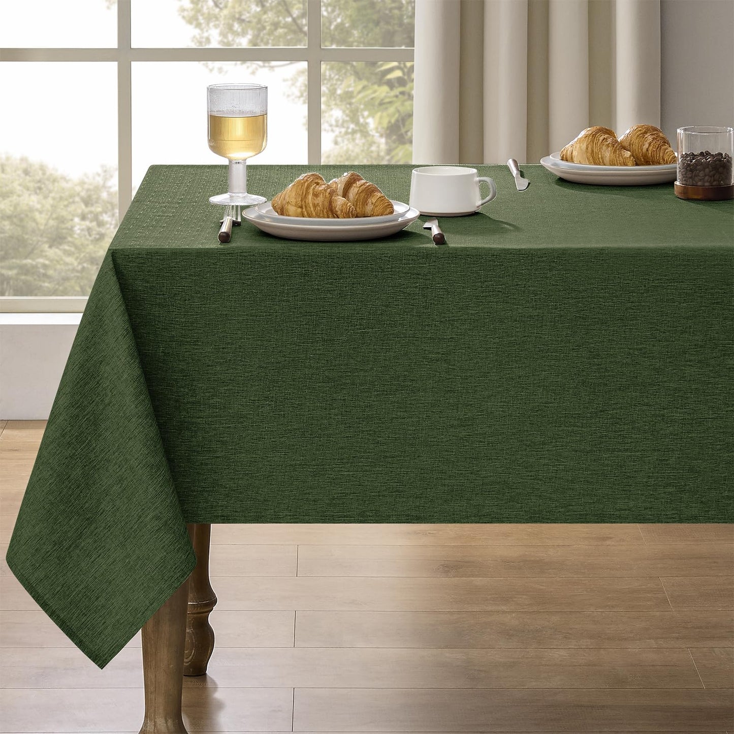Decorelia Faux Linen Round Tablecloths 60 inch, Waterproof Decorative Washable Texture Rustic Circle Table Cloth Cover for Dining Kitchen Party Farmhouse Outdoor(Round (2-4 Seats),Sage Green)