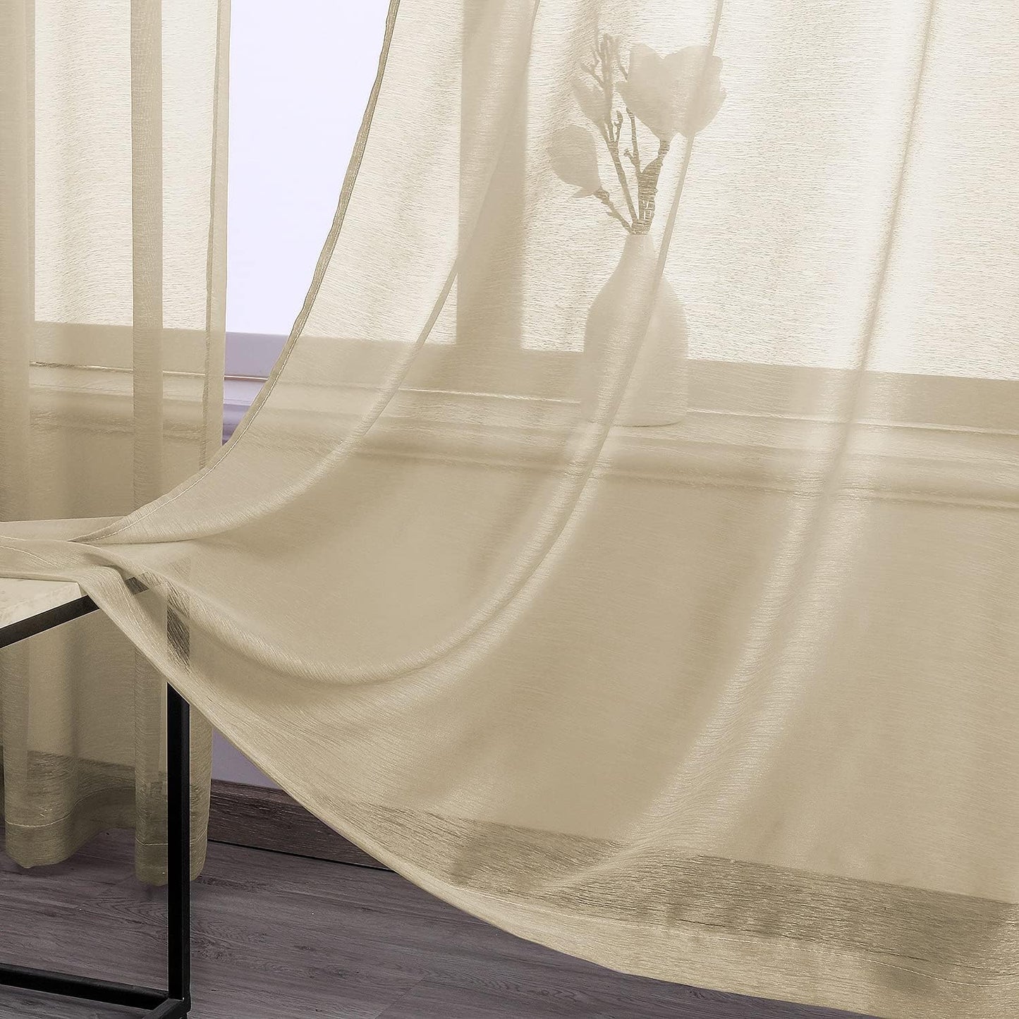 108 Inch Extra Length Sheer Curtains for Bedroom - Grommet Top Solid Luxury Soft Gauze Voile Window Panels for Patio(52 W x 108 L,Taupe,2 Pieces)