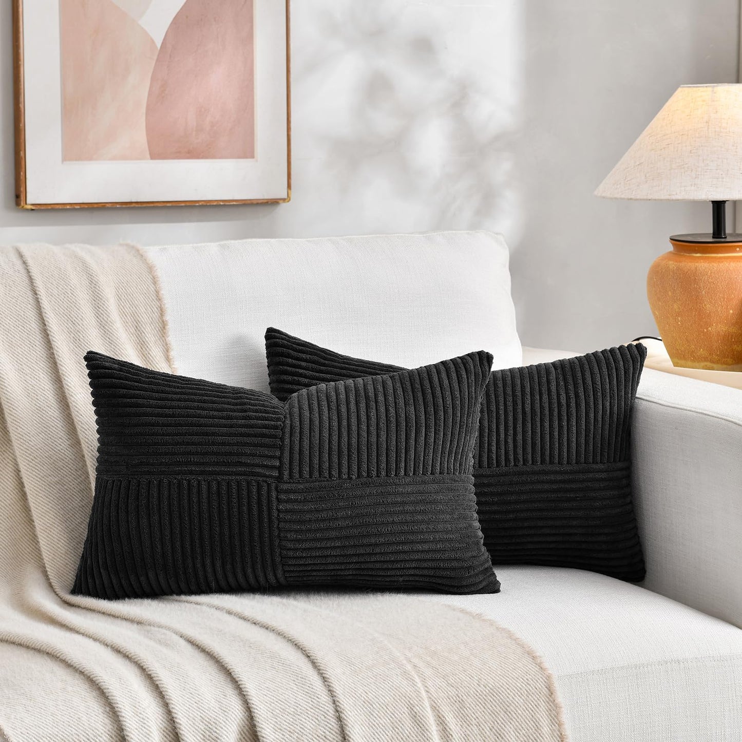 Fancy Homi 2 Packs Rust Boho Decorative Throw Pillow Covers 18x18 Inch for Couch Bed Sofa, Farmhouse Fall Home Decor, Soft Corss Corduroy Patchwork Textured Terracotta Accent Cushion Case 45x45 cm