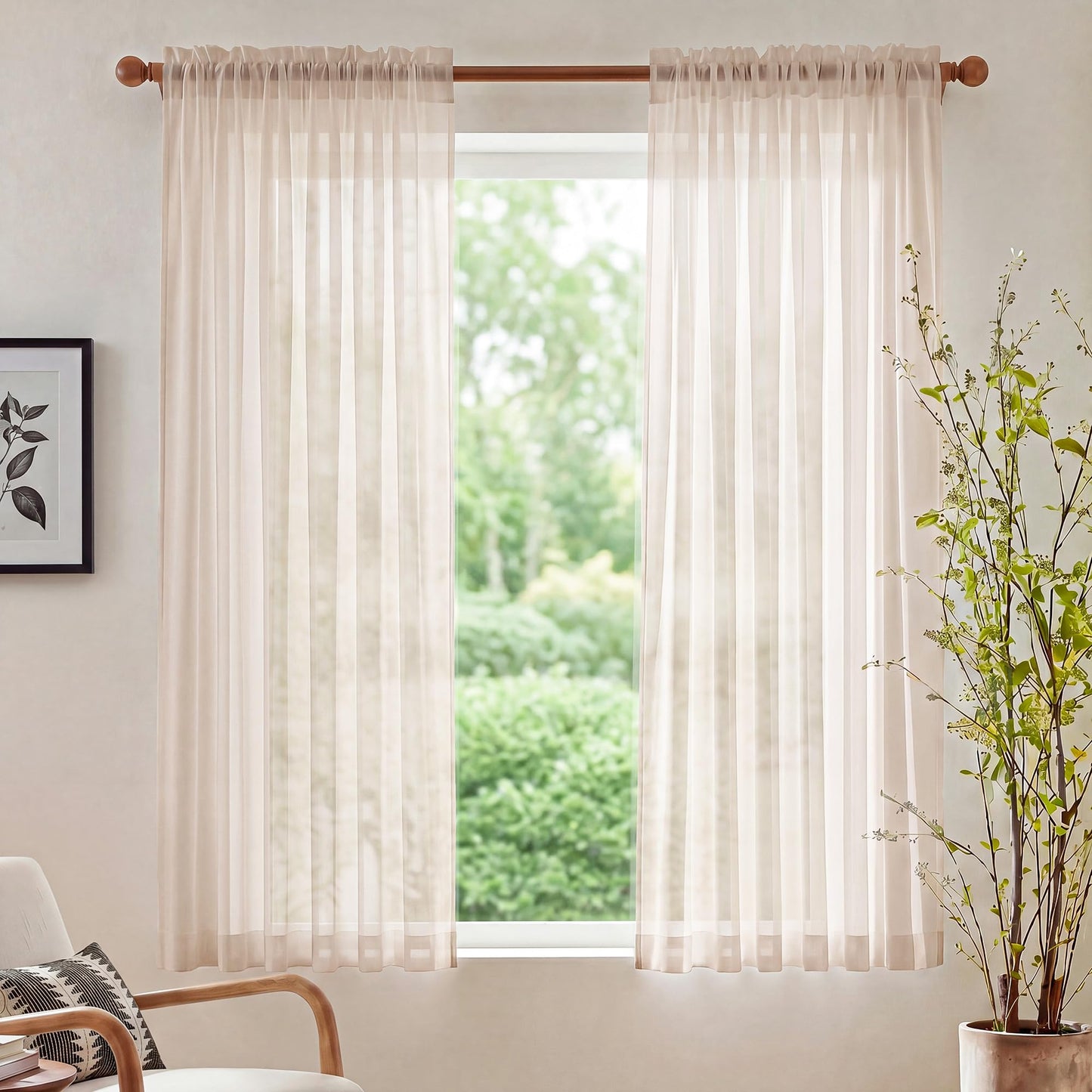 NICETOWN White Sheer 96 inches Long Curtains for Living Room, Rod Pocket Lightweight Drapes Voile Sheer Air & Breathable Window Treatments for Bedroom, W42 x L96, 2 Panels