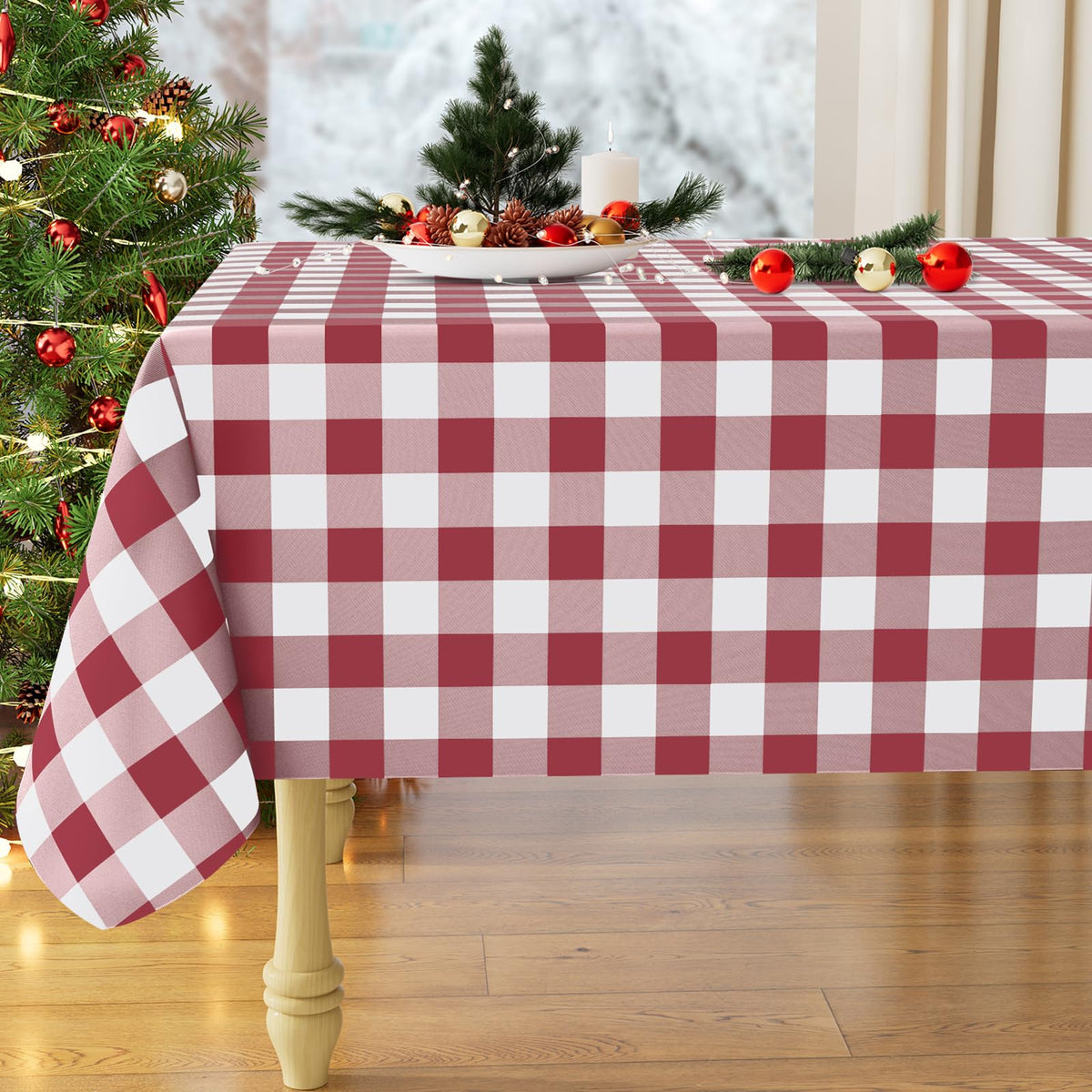 Rectangle Waterproof Vinyl Table Cloth, Buffalo Flannel Backed Tablecloth, Wipeable Plastic Table Cover for Dinner, Kitchen, Outdoor (60" x 84", Black and White)