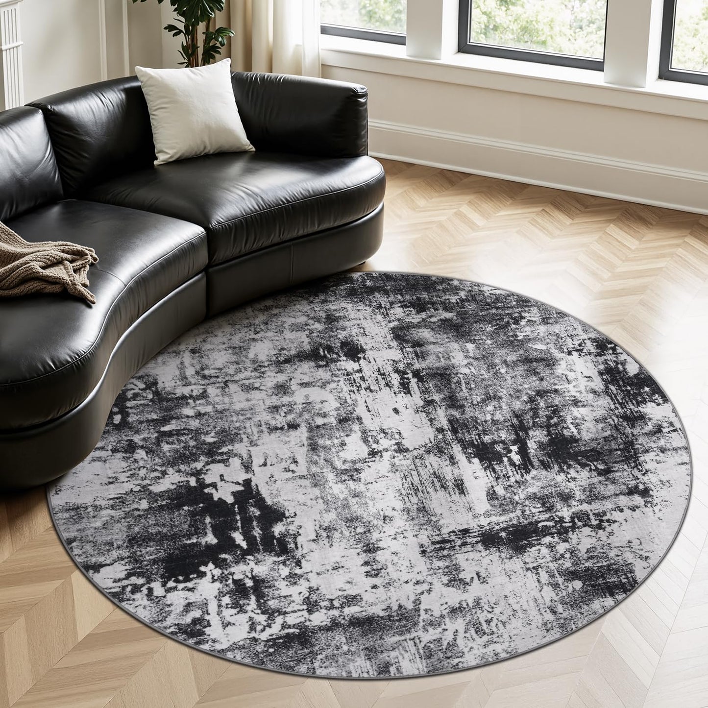 Rugflix 8x10 Area Rugs for Living Room, Washable Large Rug Stain-Resistant Low Pile, Modern Dark Carpet for Dining Room Home Office Kid Room Nursery Bedroom, Navy Blue/Black