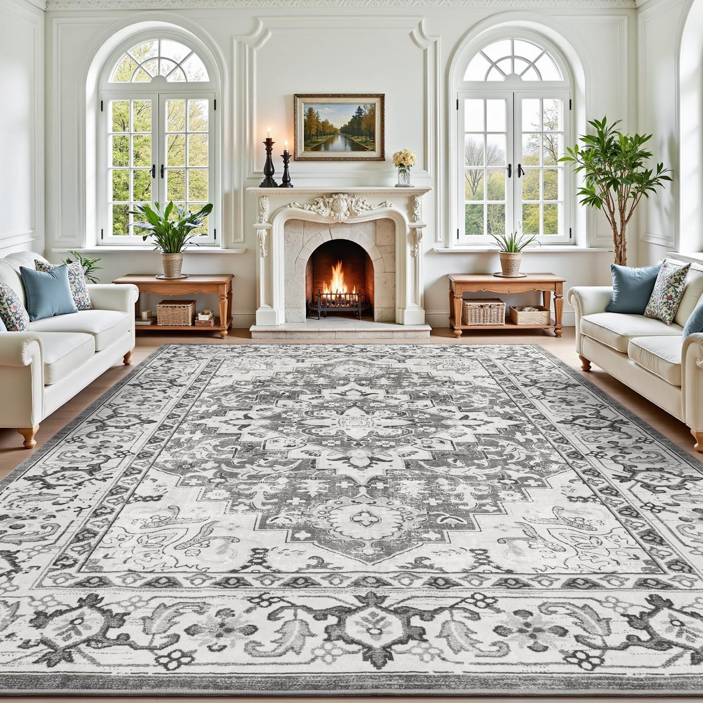 Lofus 5x7 Area Rugs for Living Room Bedroom, Soft Boho Carpet Floral Brown | High-Power Vacuuming, Non-Slip, Low Pile, Stain & Water Repellent, Soft, Skin-Friendly, for Kitchen Entryway Office
