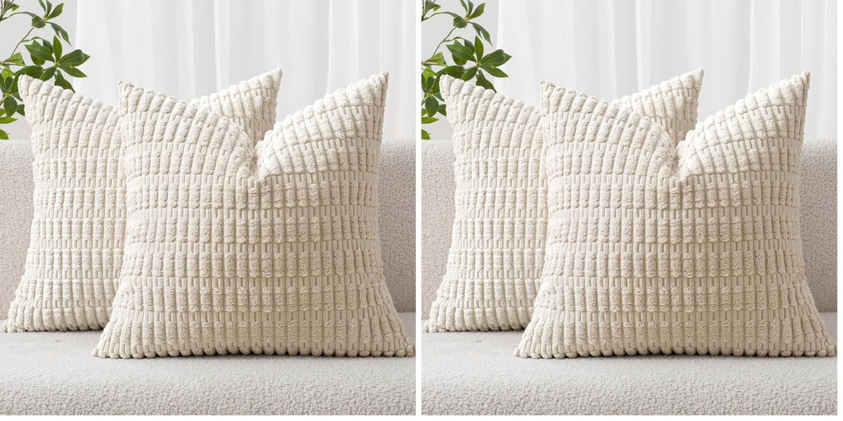 MIULEE Corduroy Decorative Throw Pillow Covers 18x18 Cream White Pack of 2 | Soft Boho Striped Pillow Covers Modern Farmhouse Home Decor For Sofa Living Room Couch Bed