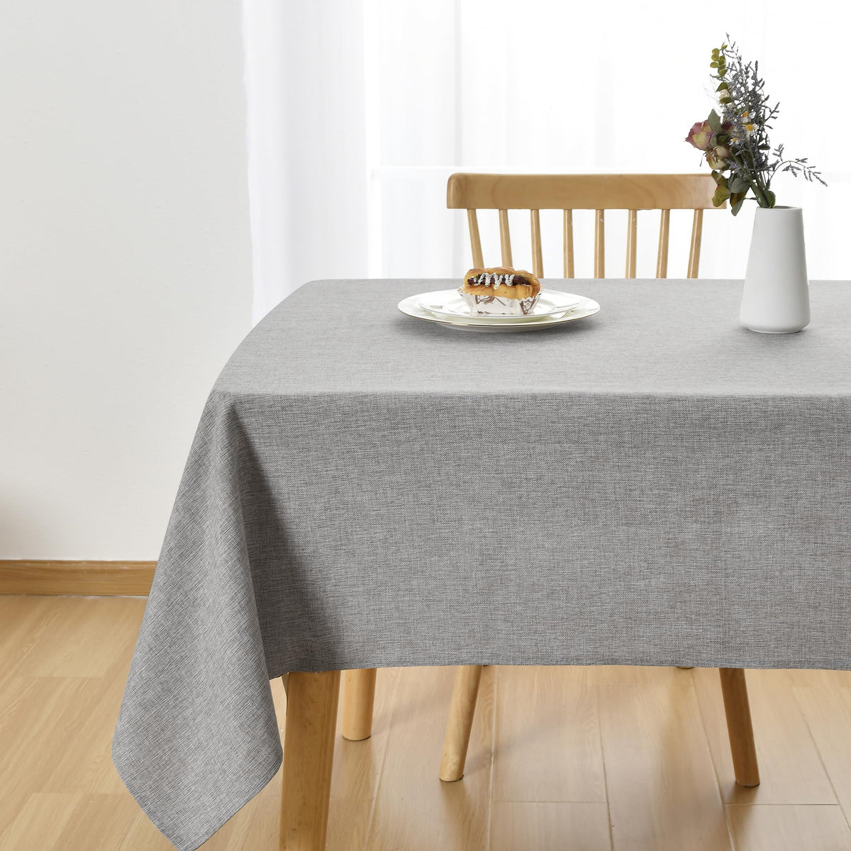 JIUZHEN Rectangle Table Cloth Faux Linen Farmhouse Tablecloth, Wrinkle and Stain Resistant Decorative Fabric Rectangular Spring Table Cover for Dining/Party/Birthday/Wedding, Beige, 54 x 80 Inch