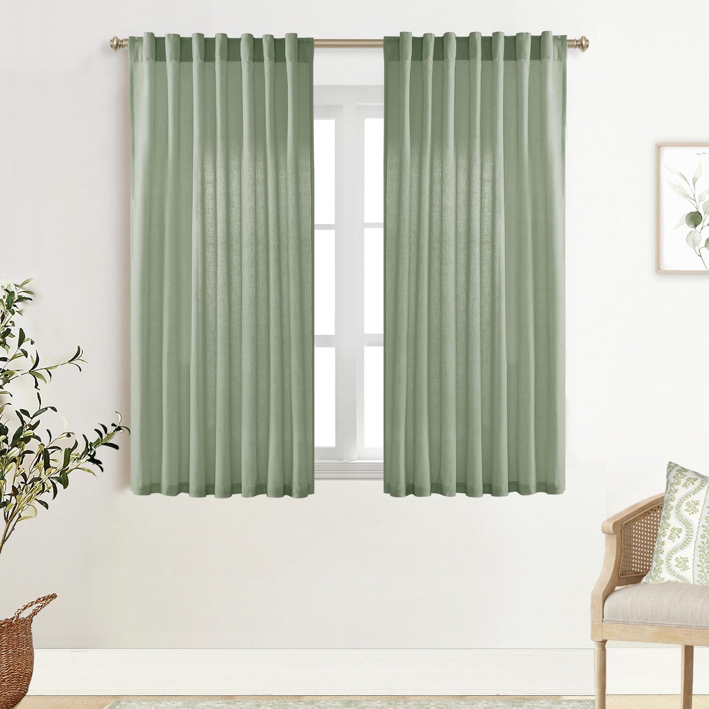 Linen Cotton Curtains for Living Room, Cream Off White Natural Fabric Light Filtering Semi Sheer Curtains 84 Inches Long, Ivory Pleated Farmhouse Curtain Drapes 84 Inch Length 2 Panels Set Dining Room