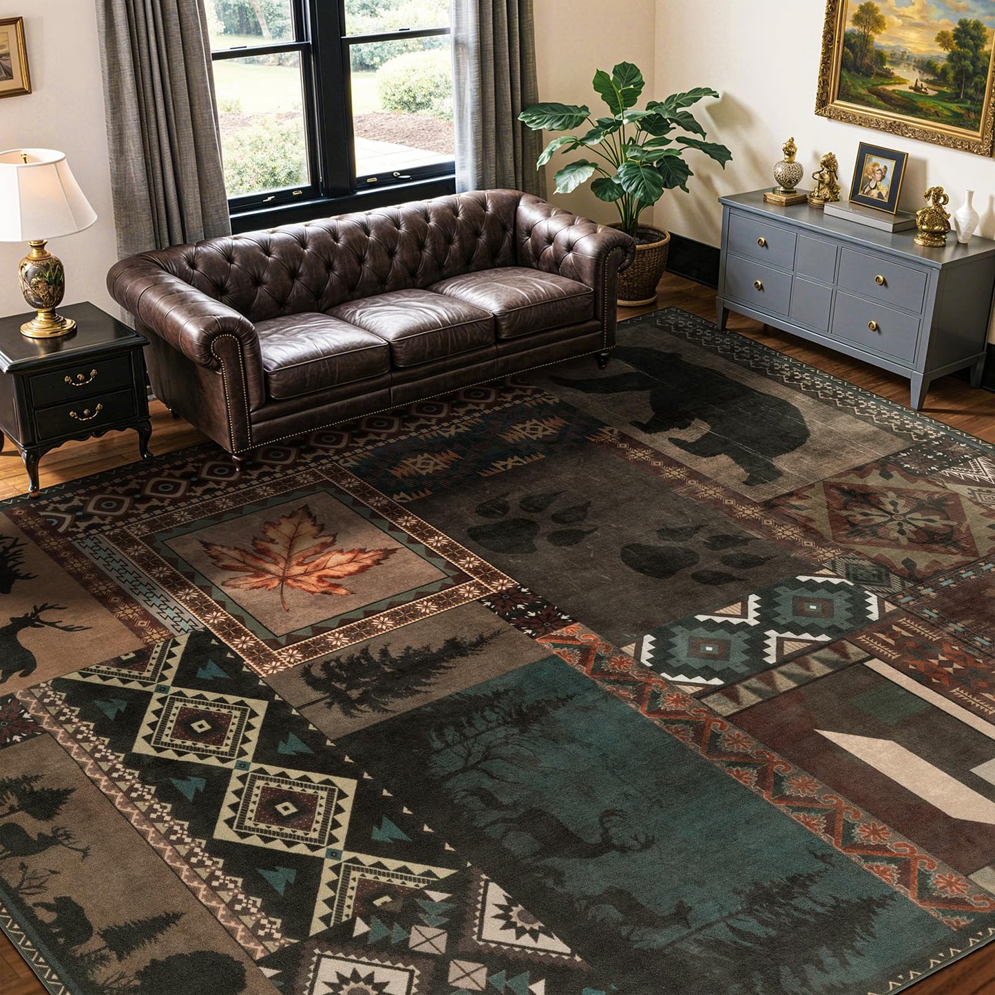 LIANLAM 8x10 Washable Area Rugs for Living Room & Bedroom(8x10,Black&Gray) | Non-Slip Large Carpet,Vintage Checkered Pattern, Stain Resistant Faux Wool Low Pile Soft Rug for Dining Room,Office,Nursery