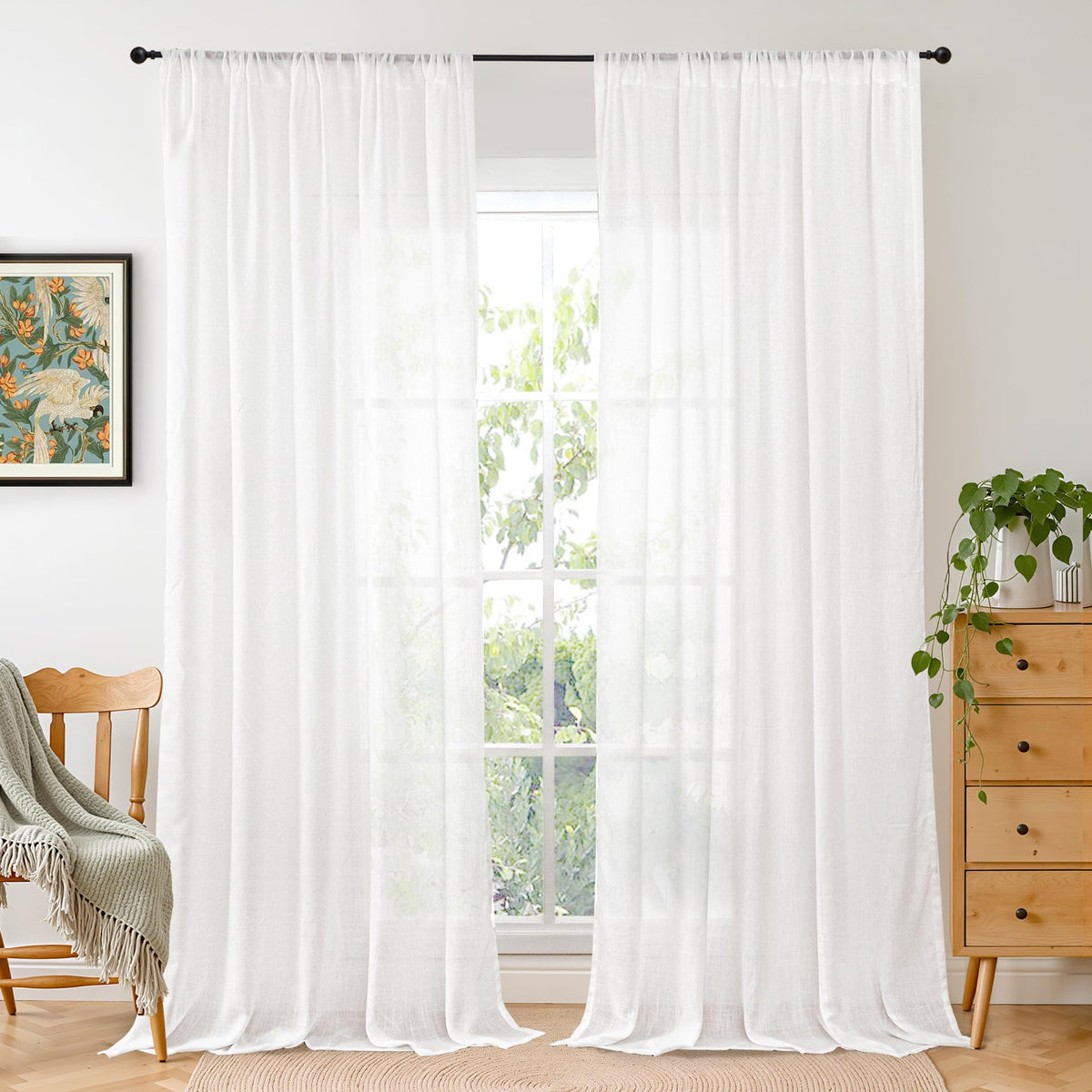 BGment Linen Sheer Curtains 84 Inches Long 2 Panels Set for Living Room | Light Filtering Drapes with Rod Pocket Lightweight Window Treatments for Bedroom, 52 X 84 Inch Length