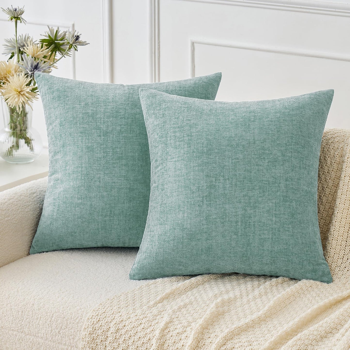 MIULEE Soft Chenille Fall Throw Pillow Covers Burnt Orange 18x18 Pack of 2 | Modern Fall Home Decor, Classic Decorative Pillows, Solid Dyed Cases, Boho Couch Cushion Covers for Sofa Bed Living Room