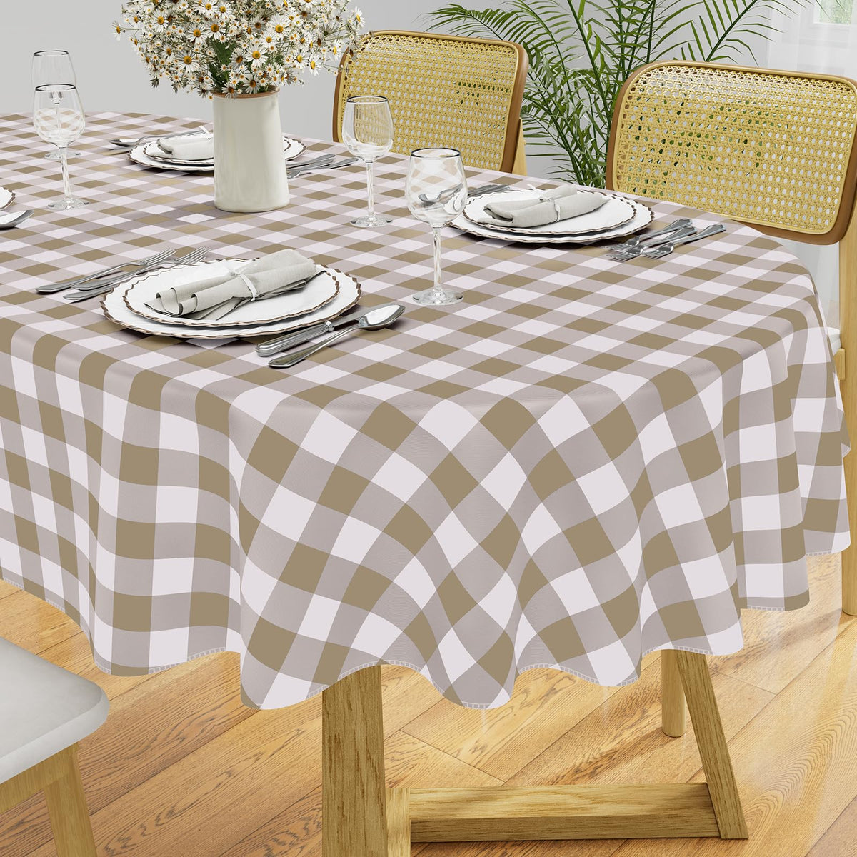 Rectangle Waterproof Vinyl Table Cloth, Buffalo Flannel Backed Tablecloth, Wipeable Plastic Table Cover for Dinner, Kitchen, Outdoor (60" x 84", Black and White)