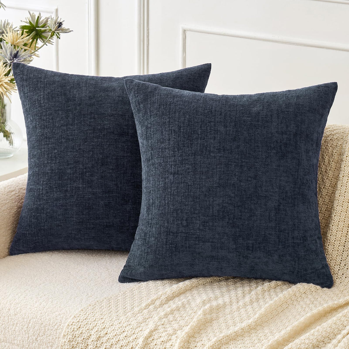 MIULEE Soft Chenille Fall Throw Pillow Covers Burnt Orange 18x18 Pack of 2 | Modern Fall Home Decor, Classic Decorative Pillows, Solid Dyed Cases, Boho Couch Cushion Covers for Sofa Bed Living Room