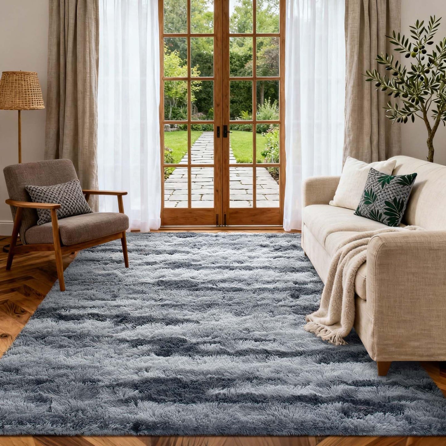 6x9 Ft Large Shag Rugs for Living Room Decor, Tie-Dyed Ultra Soft Fluffy Furry Area Rugs for Bedroom Indoor Floor, Aesthetic Carpet for Kids Home (Dark Grey)