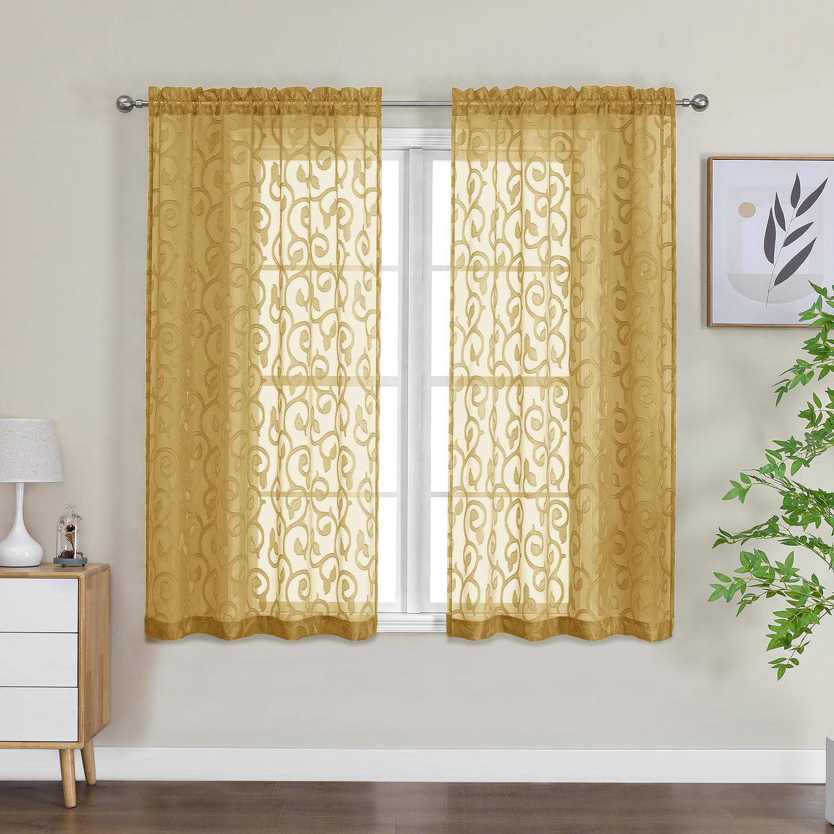 Furman Ivory Sheer Curtains 84 inches Long for Bedroom Living Room 2 Panels Set, Jacquard Clip Light Filtering Semi Sheer Curtain Rod Pocket Window Drapes, 2 Pcs Each 40 W 84 L
