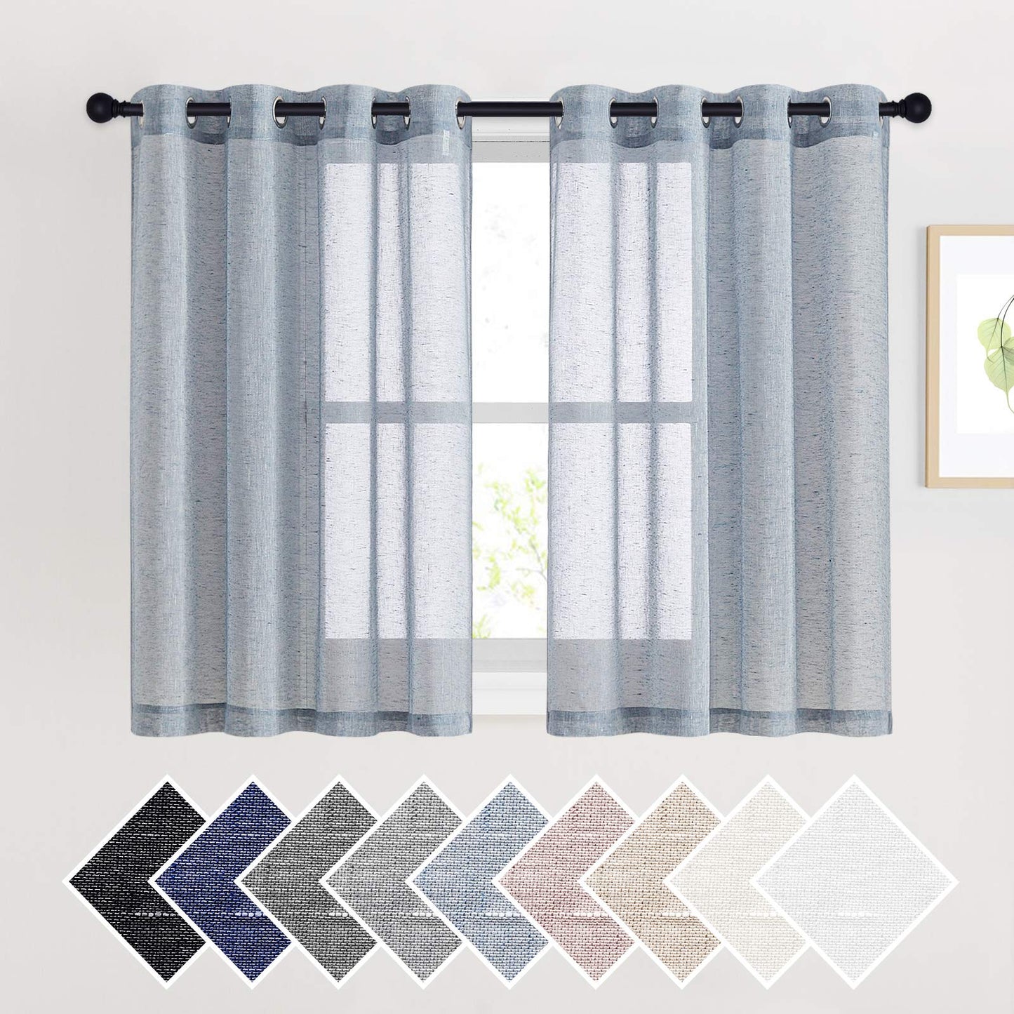 NICETOWN White Sheer Linen Curtains for Living Room 84 inch Length 2 Panels Set, Grommet Semi Sheer Privacy with Light Filtering Flax Window Treatments for Bedroom, W52 x L84