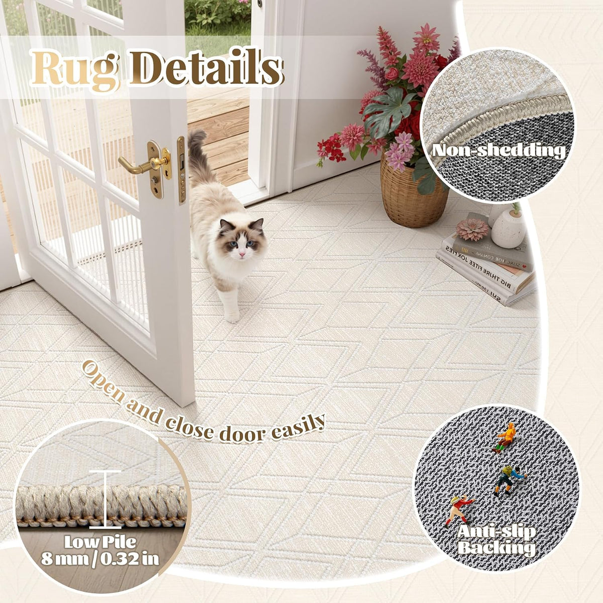 8x10 Area Rugs Washable Rug: Geometric Moroccan Farmhouse Rugs Large Living Room Rug Modern Neutral Soft Non-Slip Printed Pattern Carpet for Bedroom Dining Room Nursery Office (Beige, 8'x10')