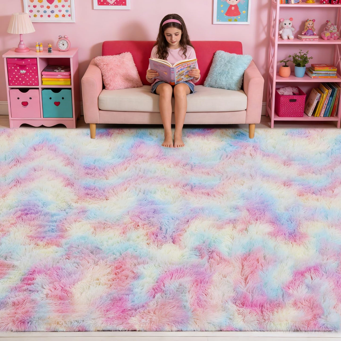 8x10 Cream Fluffy Shag Area Rug, Non-Slip Soft Carpet for Home | Soft Plush Rug With Durable Non-Slip Backing. Ideal for Living Room, Bedroom, Kids Room. Thick, Cozy, Modern Design.