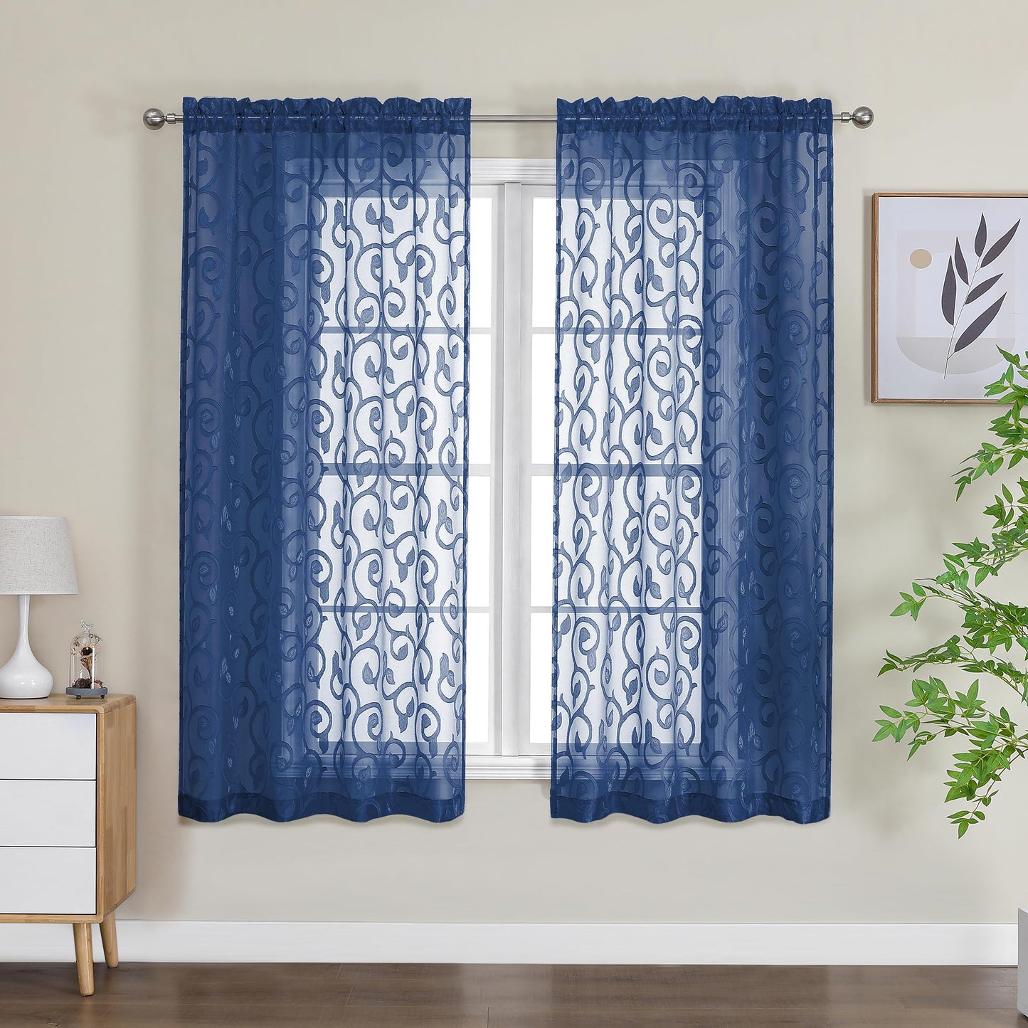 Furman Ivory Sheer Curtains 84 inches Long for Bedroom Living Room 2 Panels Set, Jacquard Clip Light Filtering Semi Sheer Curtain Rod Pocket Window Drapes, 2 Pcs Each 40 W 84 L