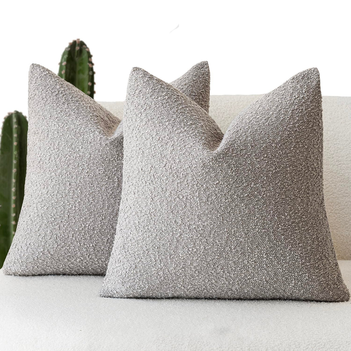 Foindtower Pack of 2, 20 x 20 Inch, Decorative Textured Boucle Throw Pillow Covers Accent Solid Pillow Cases Cozy Soft Couch Cushion Case for Chair Sofa Bedroom Living Room Home Decor, Cream White