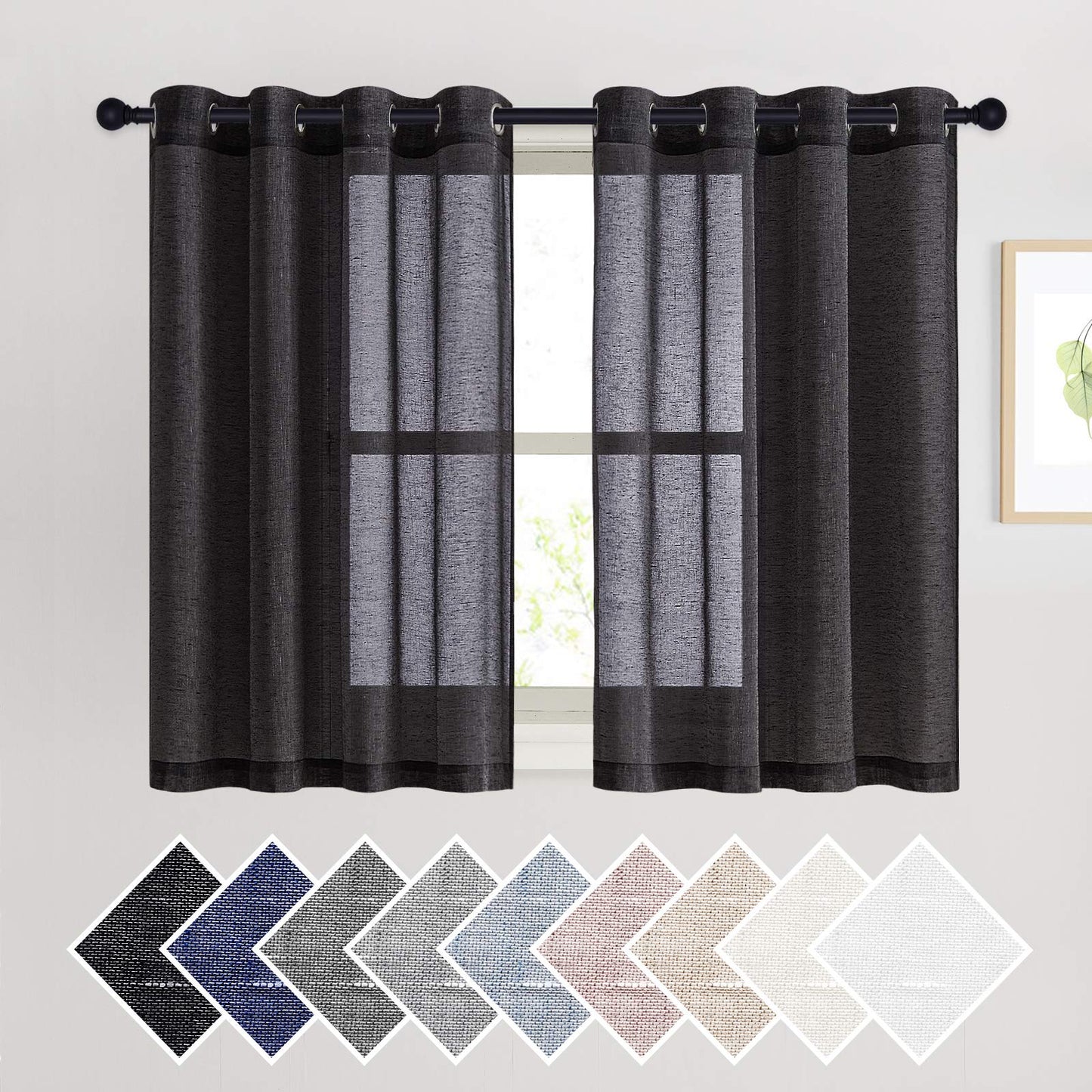 NICETOWN White Sheer Linen Curtains for Living Room 84 inch Length 2 Panels Set, Grommet Semi Sheer Privacy with Light Filtering Flax Window Treatments for Bedroom, W52 x L84
