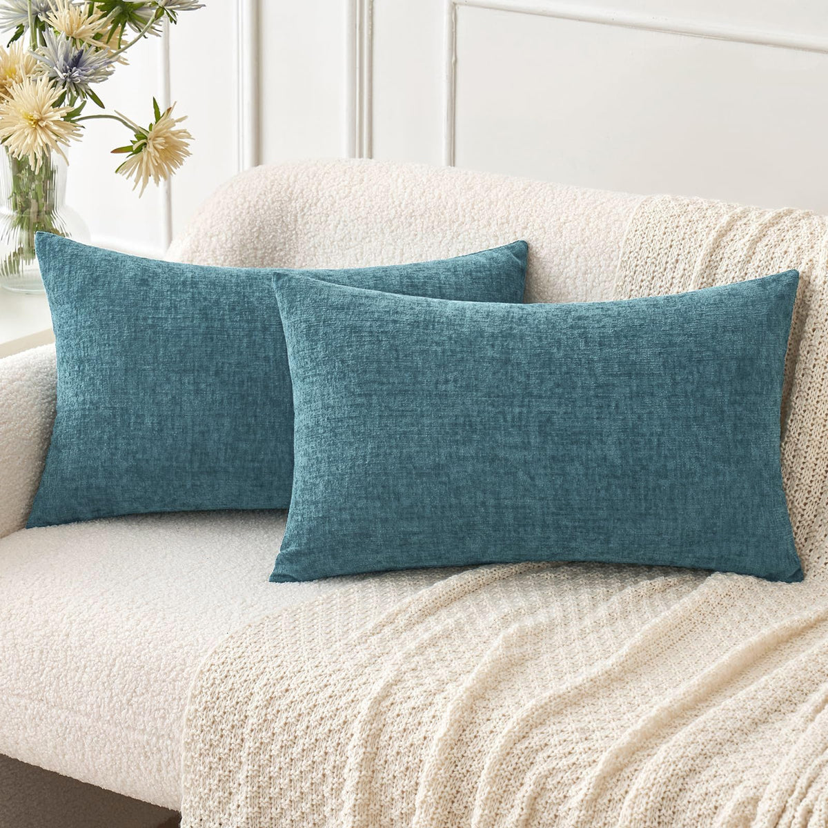 MIULEE Soft Chenille Fall Throw Pillow Covers Burnt Orange 18x18 Pack of 2 | Modern Fall Home Decor, Classic Decorative Pillows, Solid Dyed Cases, Boho Couch Cushion Covers for Sofa Bed Living Room