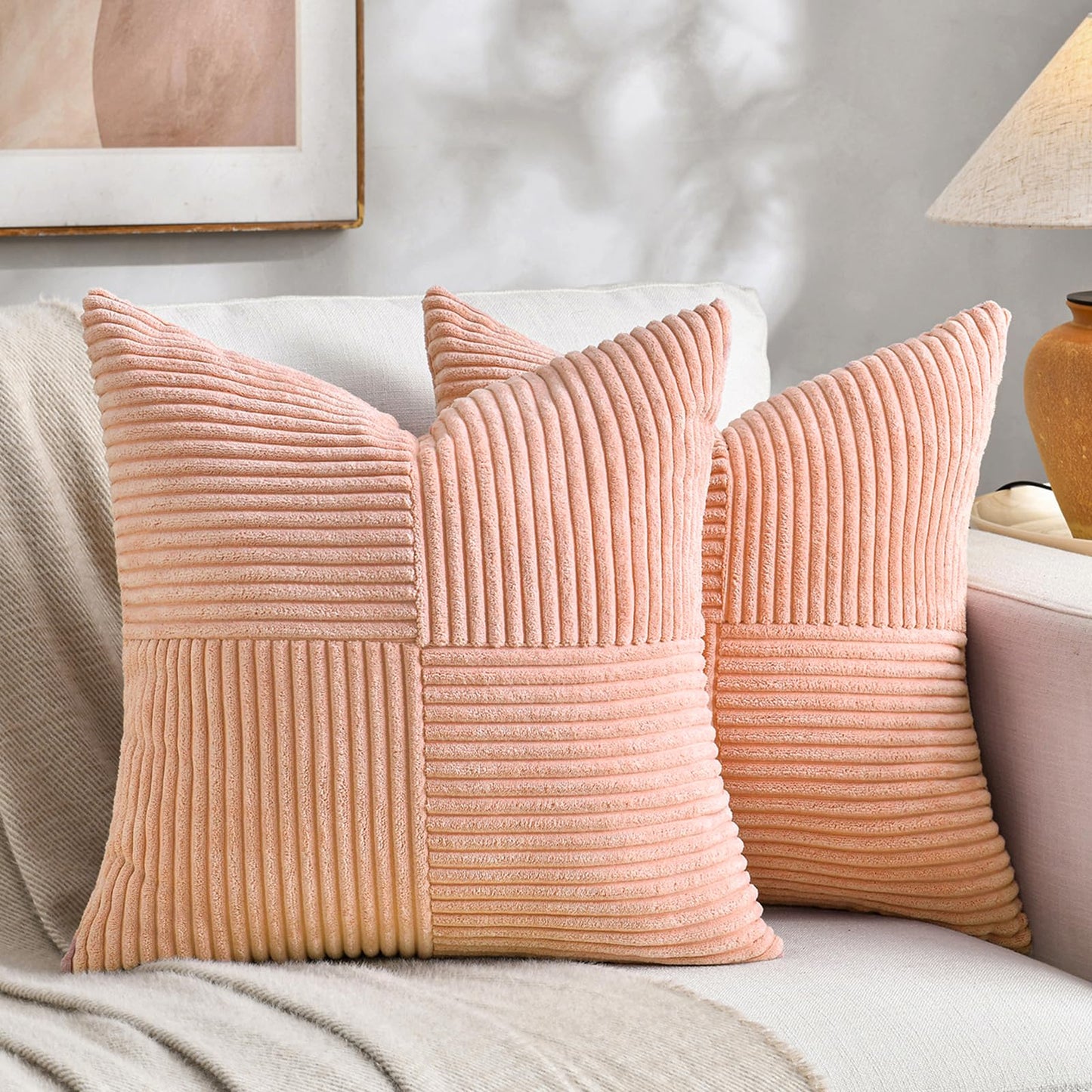 Fancy Homi 2 Packs Rust Boho Decorative Throw Pillow Covers 18x18 Inch for Couch Bed Sofa, Farmhouse Fall Home Decor, Soft Corss Corduroy Patchwork Textured Terracotta Accent Cushion Case 45x45 cm