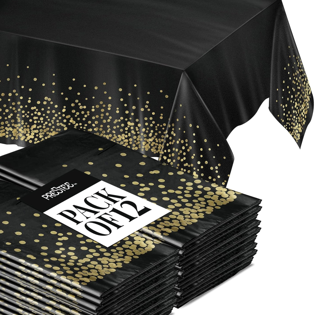 Prestee 12-Pack White and Gold Tablecloth - 54x108 Inch - Disposable Table Covers for Party, Weddings, and Holidays - Waterproof Christmas Tablecloth, Stain-Resistant Plastic Table Cover Set