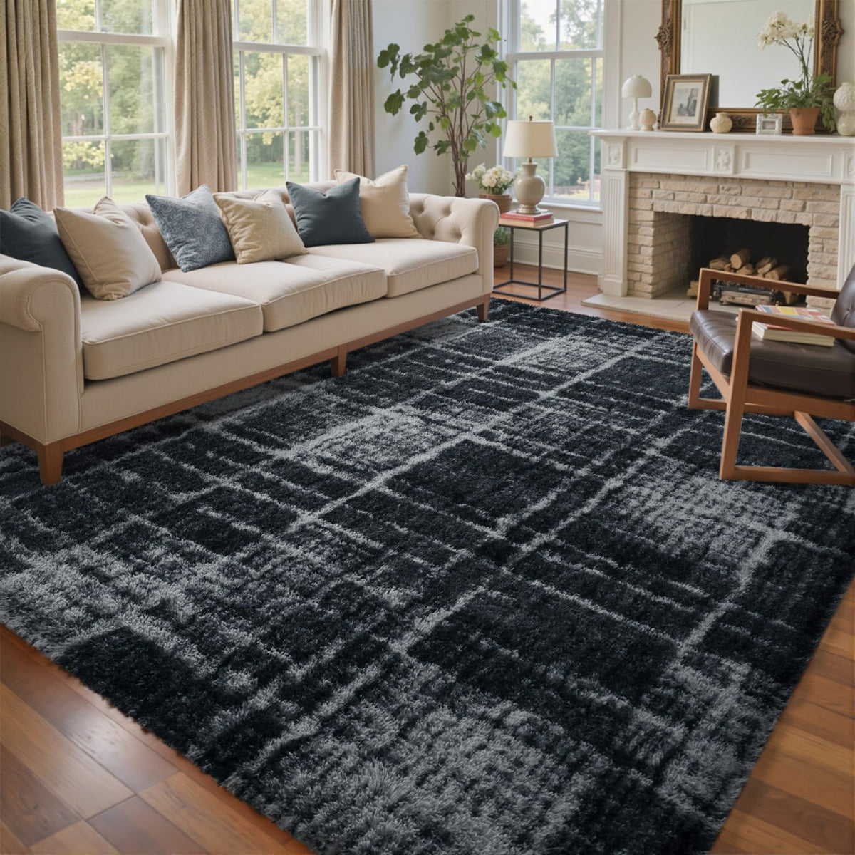 6x9 Ft Large Shag Rugs for Living Room Decor, Tie-Dyed Ultra Soft Fluffy Furry Area Rugs for Bedroom Indoor Floor, Aesthetic Carpet for Kids Home (Dark Grey)