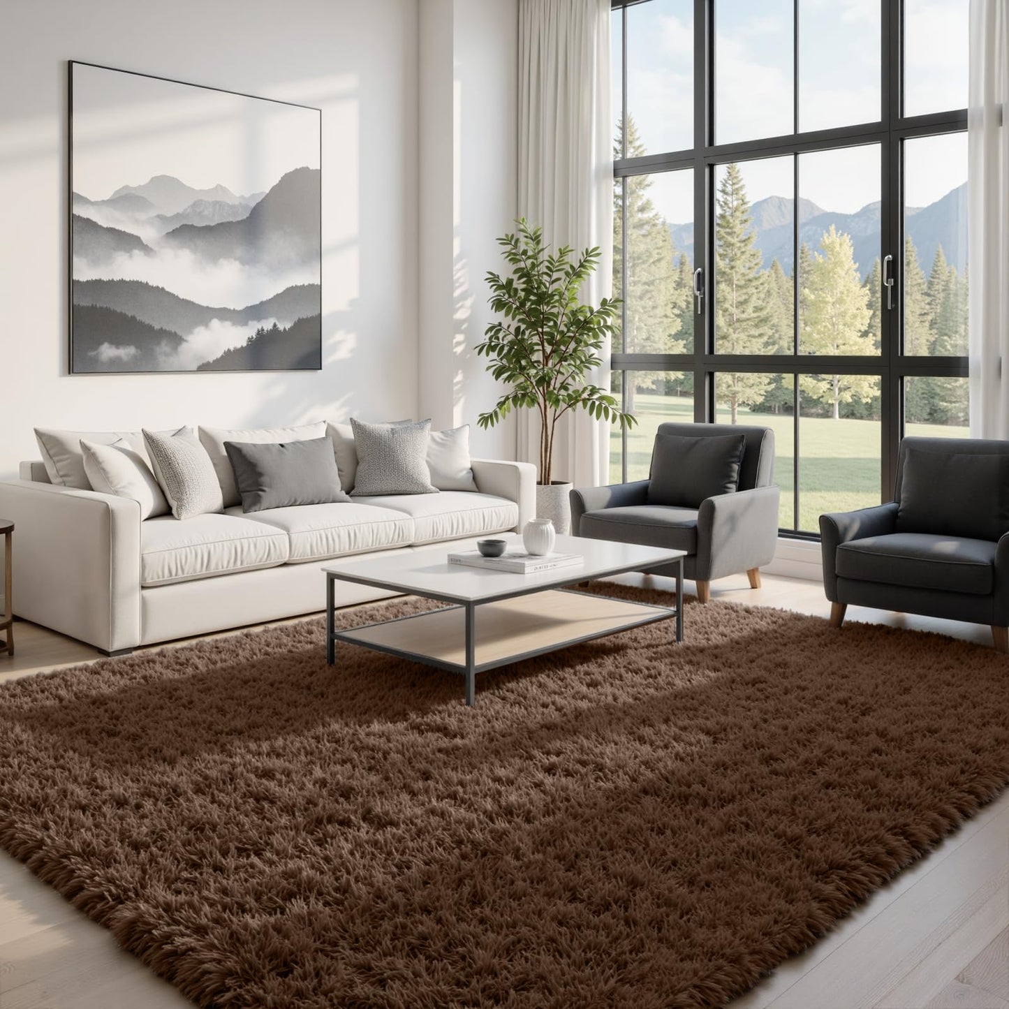 8x10 Fluffy Shag Area Rugs for Living Room Bedroom: Soft Plush Carpet Grey | Upgraded Non-Slip Thick Memory Foam, Ultra Soft, Non-Shedding Fuzzy Carpet, Easy Clean Decor for Kids Room, Nursery, Playroom
