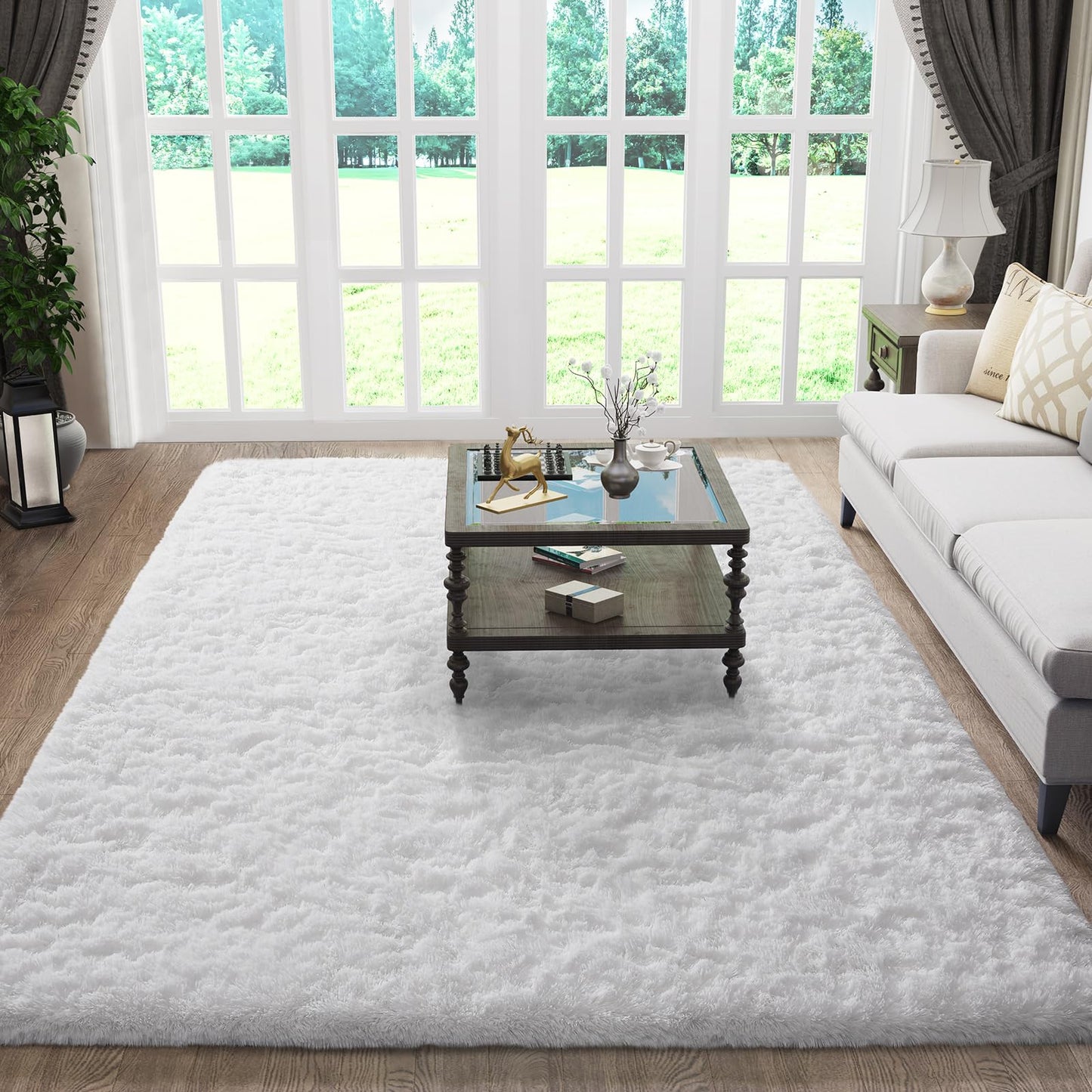 Ophanie 8x10 Area Rugs for Living Room, Washable Non-Slip Fluffy Soft Large Shag Bedroom Carpet, Ivory Big Indoor Nursery Rug, Carpets for Boy and Girls Room Dorm Decor with Over 99 pcs Pile fibers