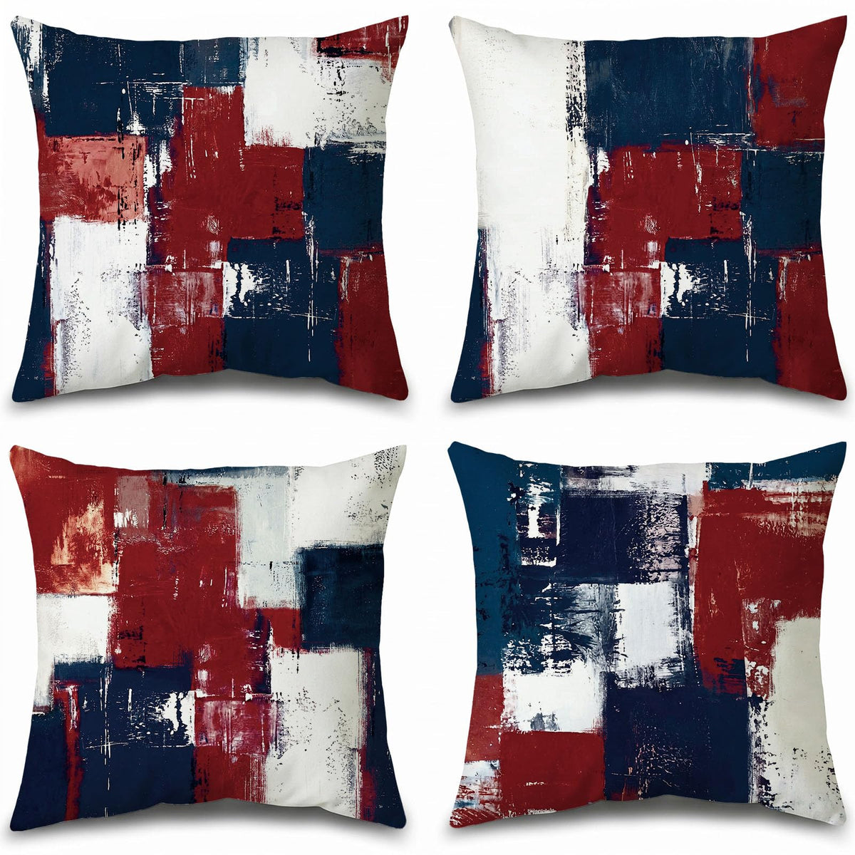 Set of 4 Blue and Grey Abstract Art Artwork Pillow Cover 18 x 18 Inch, Gallery Modern Decorative Throw Pillows Cushion Cover for Bedroom Sofa Living Room | Double-sided vibrant artwork accent cushion covers. Perfect decorative pillows for couch, sofa, bed