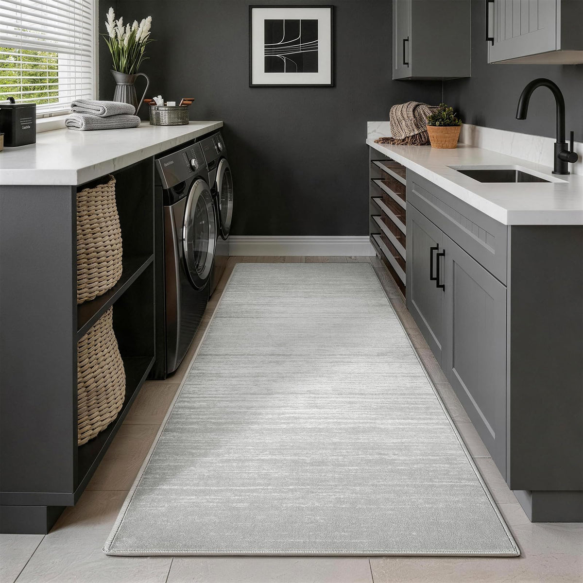 8x10 Washable Area Rug, Black Solid Area Rugs for Living Room & Bedroom | Stain-resistant & Non-slip backing,Low Pile Washable Large Carpet, Solid Vintage Style For High Traffic Areas(8x10,Black)