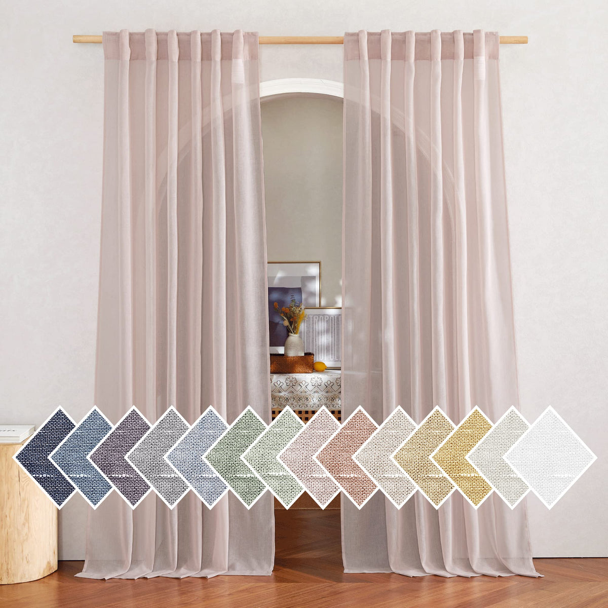 NICETOWN Semi Sheer White Curtains 84 inch Long, Rod Pocket & Back Tab Sheer Linen Curtains & Drapes Balance Privacy & Light Panels for Bedroom/Living Room, W52 x L84, 2 Panels
