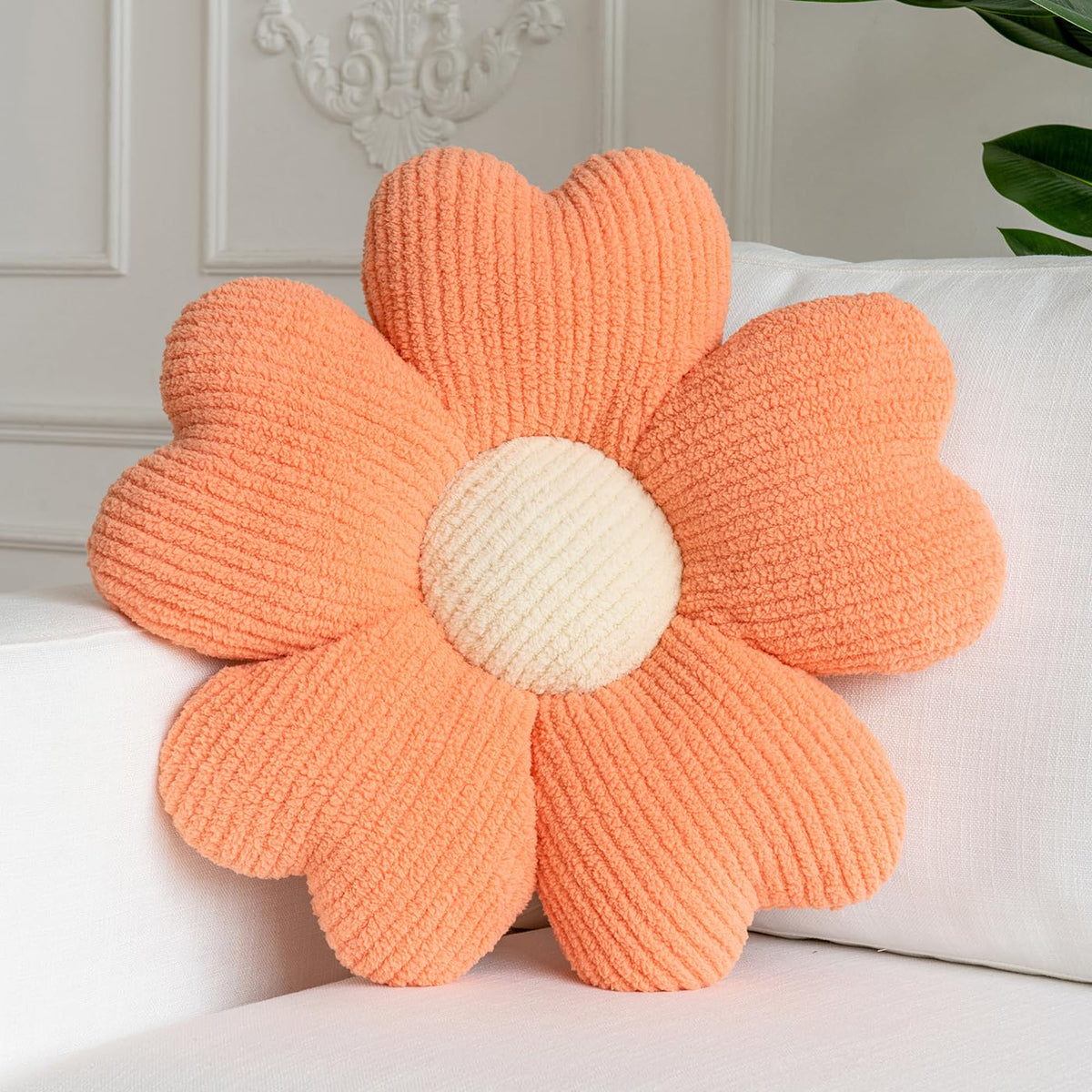 Sioloc Yellow Flower Pillow, Decorative Throw Pillow for Bed, Cute Daisy Flower Shaped Floor Cushion for Pet, Couch & Room Decor (15.7 Inch)