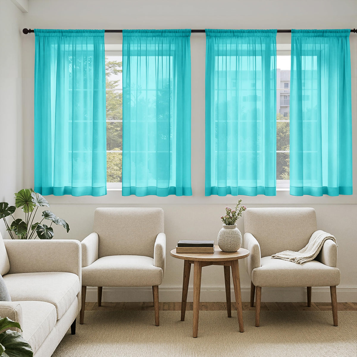 MIULEE Black Sheer Curtains 84 Inches Long 4 Panels 42 x 84 Inches | Light Filtering, Rod Pocket, Voile Drapes, Living Room, Bedroom, Window Treatments
