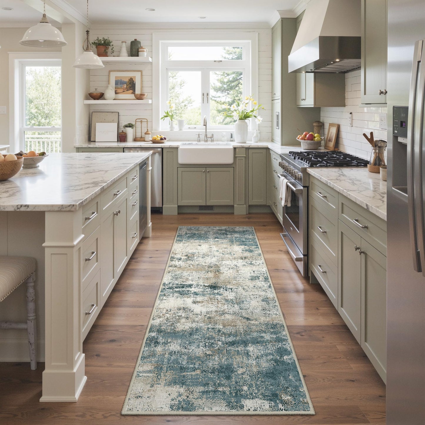 BEIMO 5x7 Green Abstract Area Rug, Washable Non-Slip for Bedroom | Soft Low-Pile Carpet, Lightweight and Easy to Vacuum, Sage Living Rooms, Dining Rooms, Bedrooms, and Home Offices