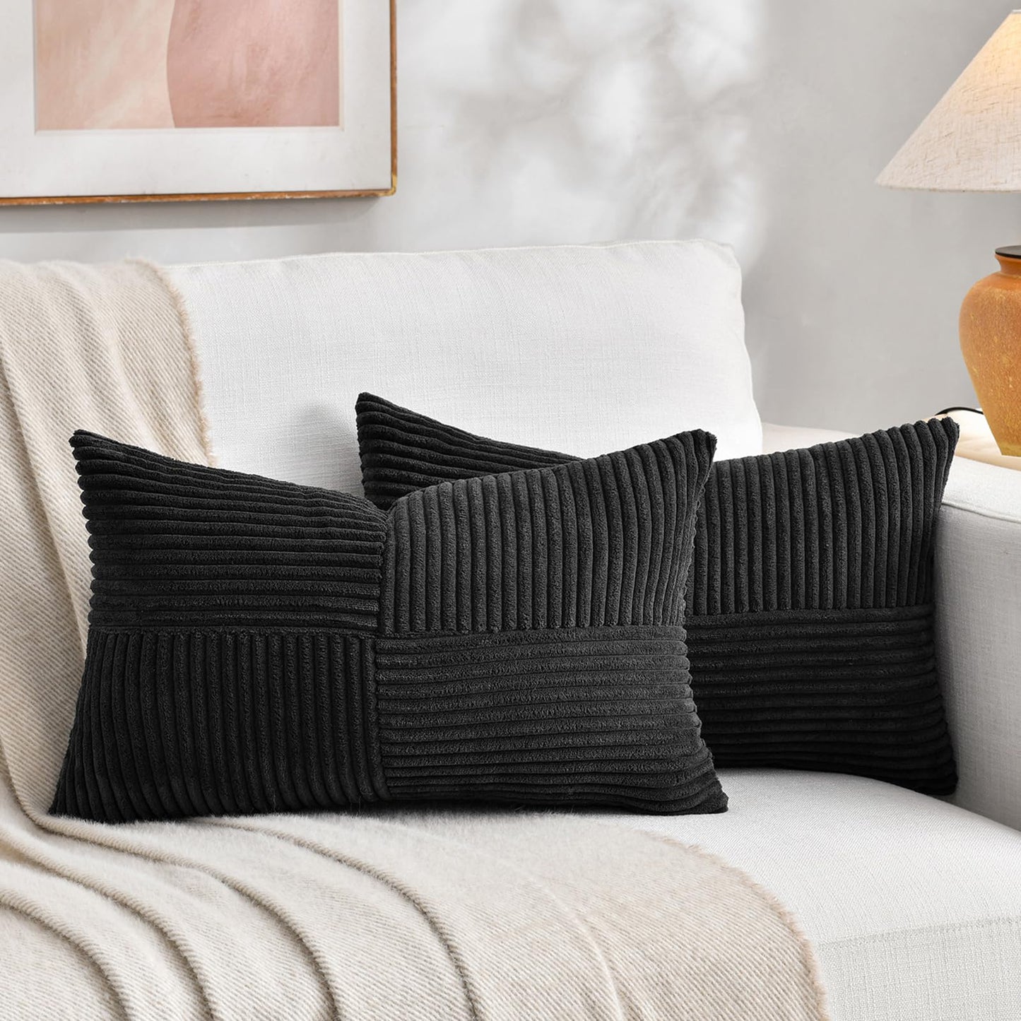 Fancy Homi 2 Packs Rust Boho Decorative Throw Pillow Covers 18x18 Inch for Couch Bed Sofa, Farmhouse Fall Home Decor, Soft Corss Corduroy Patchwork Textured Terracotta Accent Cushion Case 45x45 cm