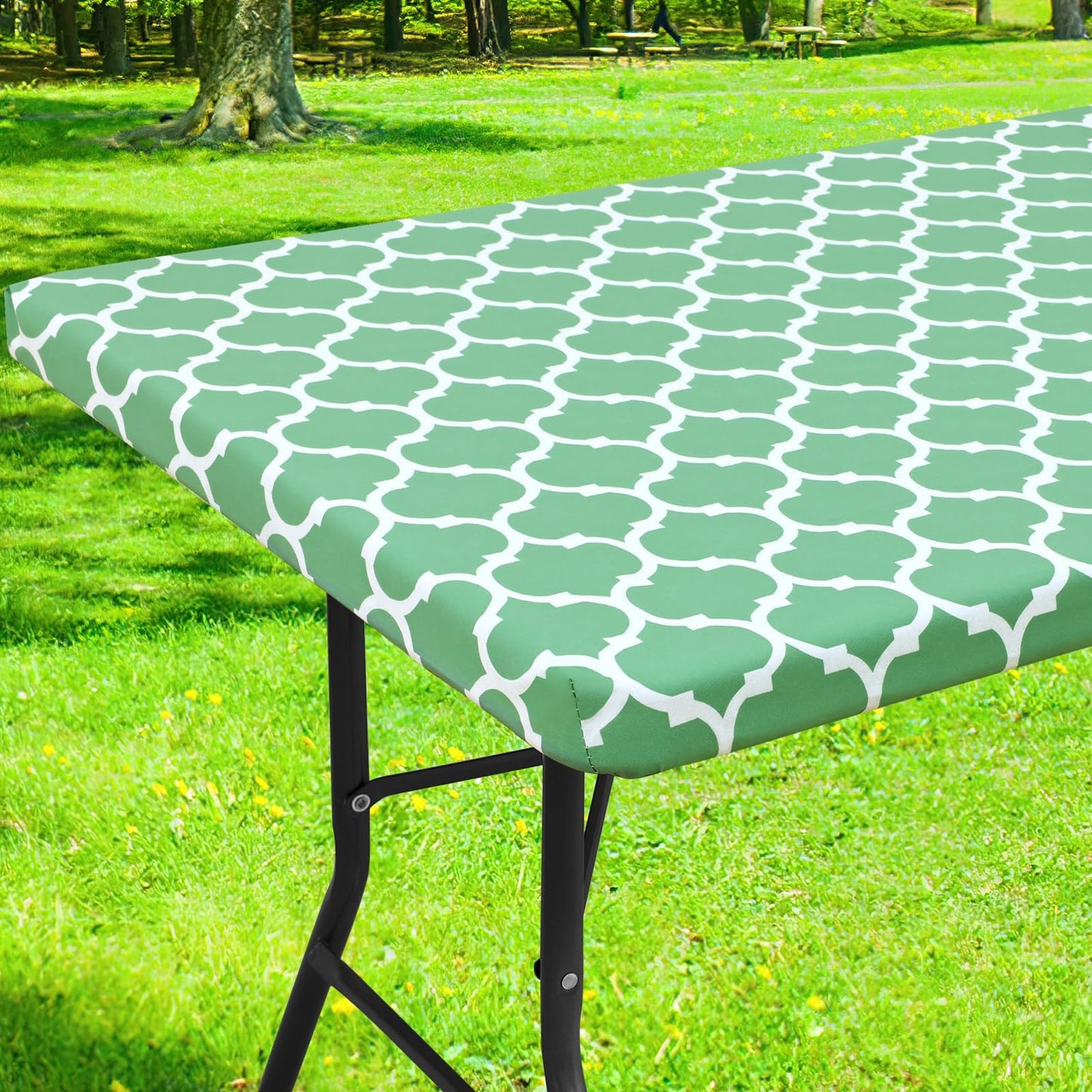 Smiry Picnic Fitted Table Cover, 6 Foot Flannel Backed Vinyl Tablecloth | Waterproof Elastic Stretch Table Cloth, Wipeable Plastic Tablecloth for Camping, Indoor & Outdoor (Grey, 30" x 72")