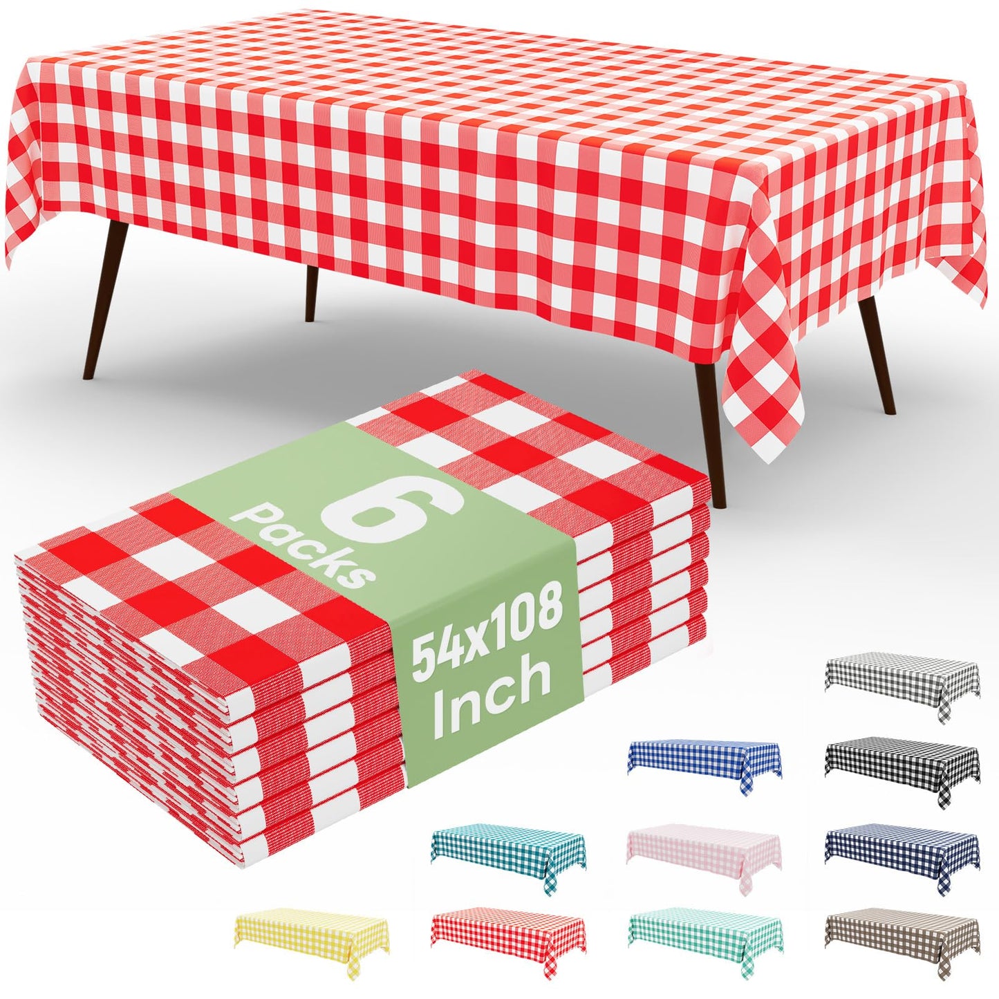 4 Packs Buffalo Disposable Table Cloth, 54 x 108 Inch Waterproof Plastic Tablecloth, Rectangle Red and White Checkered Table Covers for Picnic, Birthday, Party, Back to School
