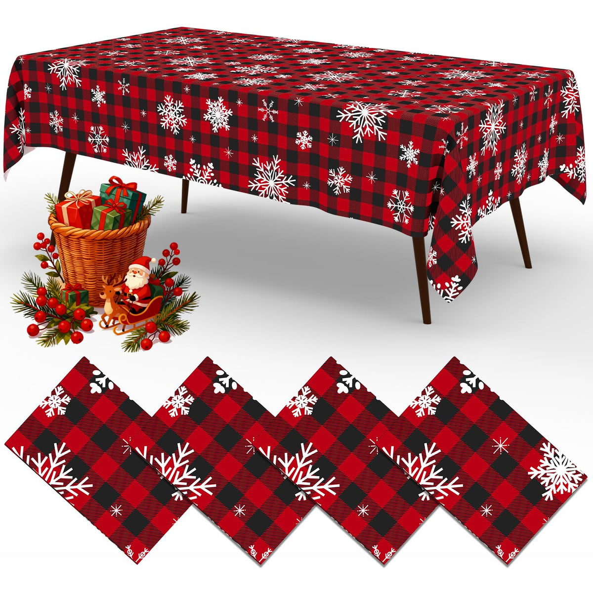 4 Packs Buffalo Disposable Table Cloth, 54 x 108 Inch Waterproof Plastic Tablecloth, Rectangle Red and White Checkered Table Covers for Picnic, Birthday, Party, Back to School
