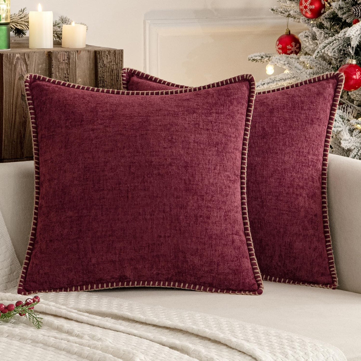 MIULEE Decorative Couch Throw Pillow Covers 18x18 Inch Sage Green 2 Pack | Farmhouse Pillow Covers with Stitched Edge, Soft Chenille Cushion Cases, for Sofa Bed Living Room Home Decor