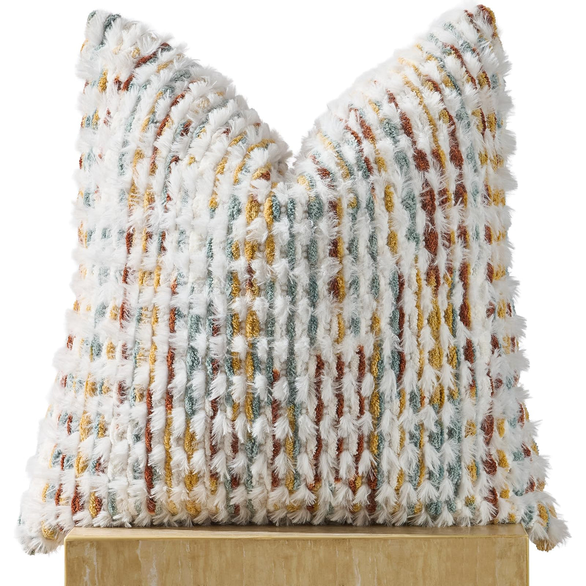 Set of 2 Boho Chenille Pillow Cover Decorative Tufted Pillowcase for Couch Bed Sofa Bedroom Living Room Modern 18 x 18-Inch Brown