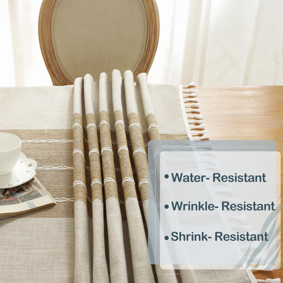Laolitou Rustic Tablecloth Cotton Linen Waterproof Farmhouse Tablecloth Burlap Table Cloths for Kitchen Dining Cloth Table Cloth for Rectangle Tables Coffee Lines Rectangle,55''x70'',4-6 Seats