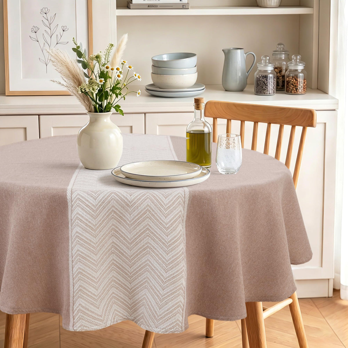 JIUZHEN Rectangle Table Cloth Faux Linen Farmhouse Tablecloth, Wrinkle and Stain Resistant Decorative Fabric Rectangular Spring Table Cover for Dining/Party/Birthday/Wedding, Beige, 54 x 80 Inch