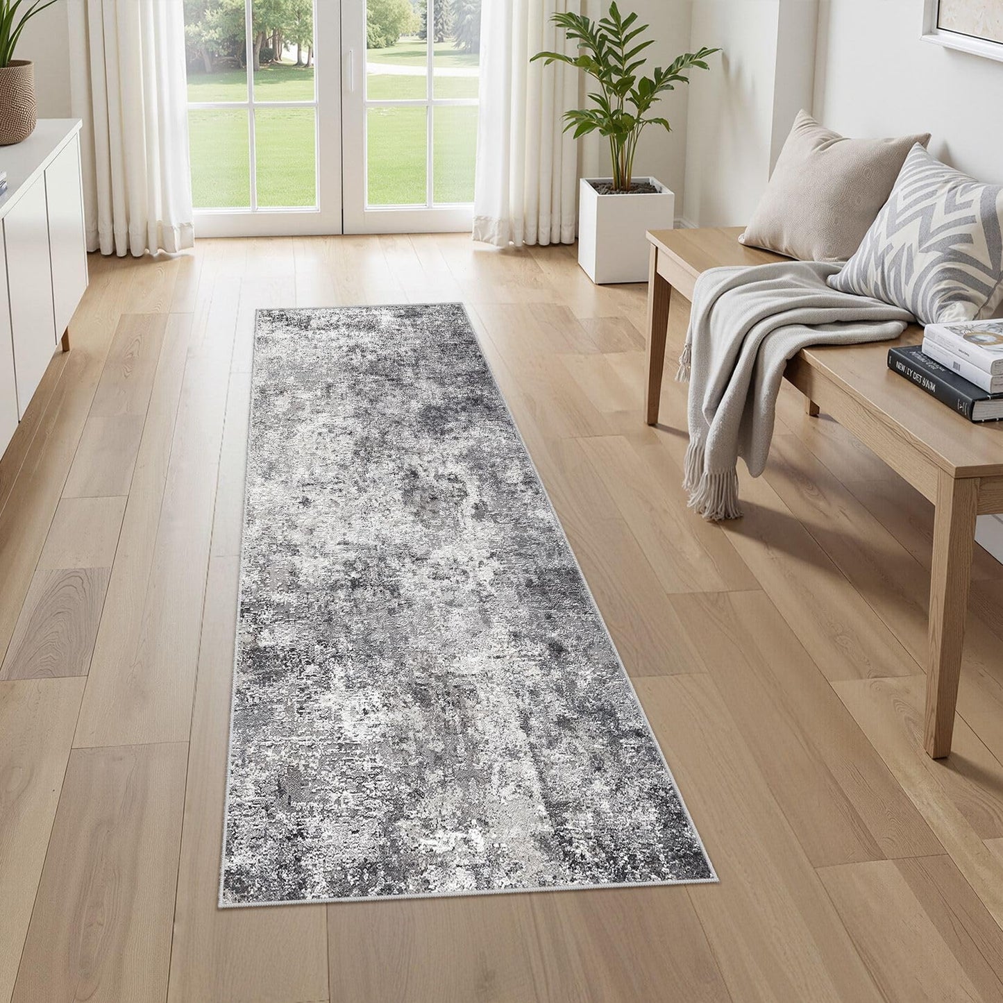 UERMEI 9x12 Area Rug Living Room Rugs - Washable Neutral Modern Abstract Soft Thin Large Rug Indoor Floor No Slip Rug Carpet for Bedroom Under Dining Table Home Office Decor - Brown Grey