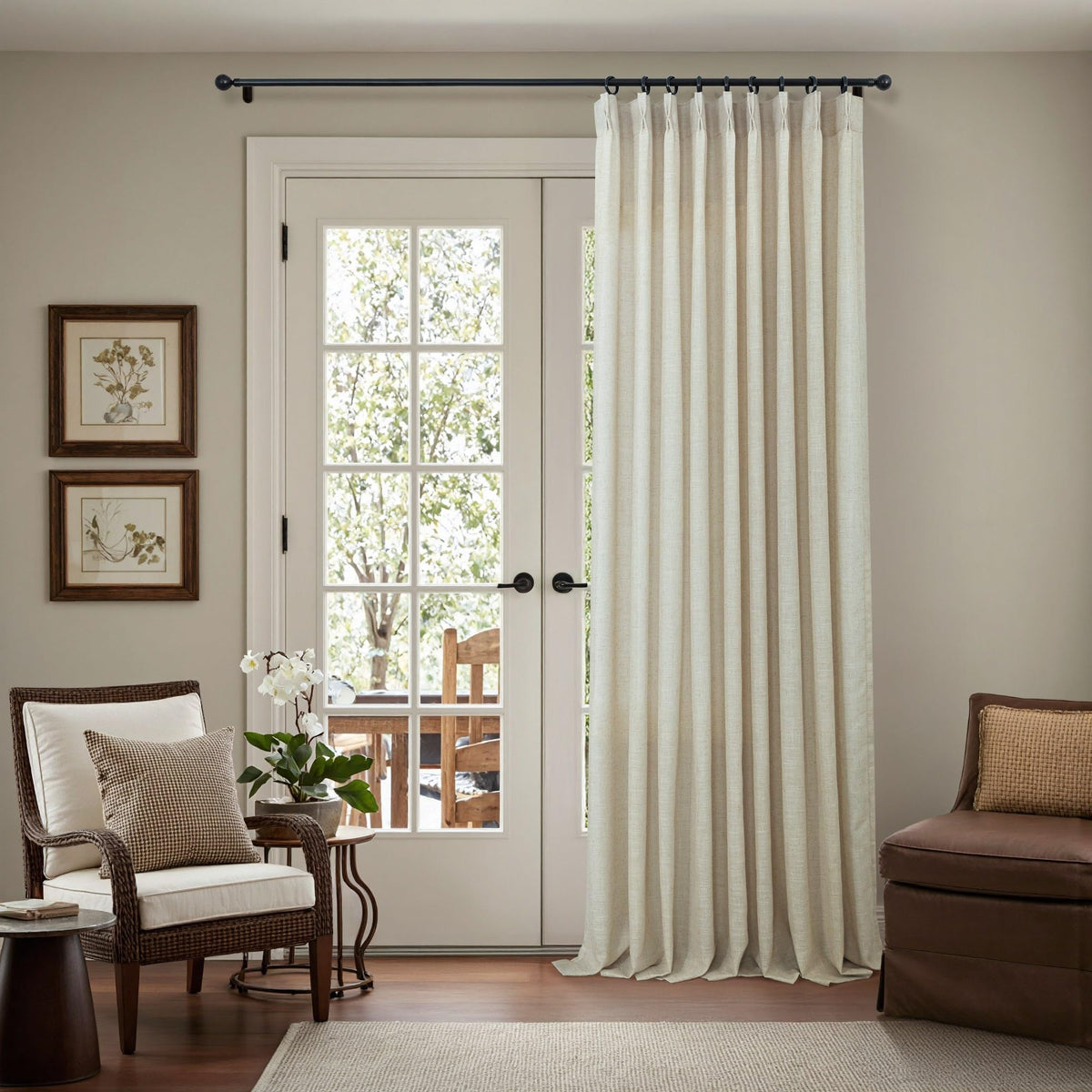 White Linen Pleated Curtains 84 Inches Long for Bedroom Back Tab Light Filtering Sheer Pinch Pleat Drapes Hook Ring Modern Farmhouse Coastal Cotton Textured Gauze Curtain Living Room 84 Length 2 Panel