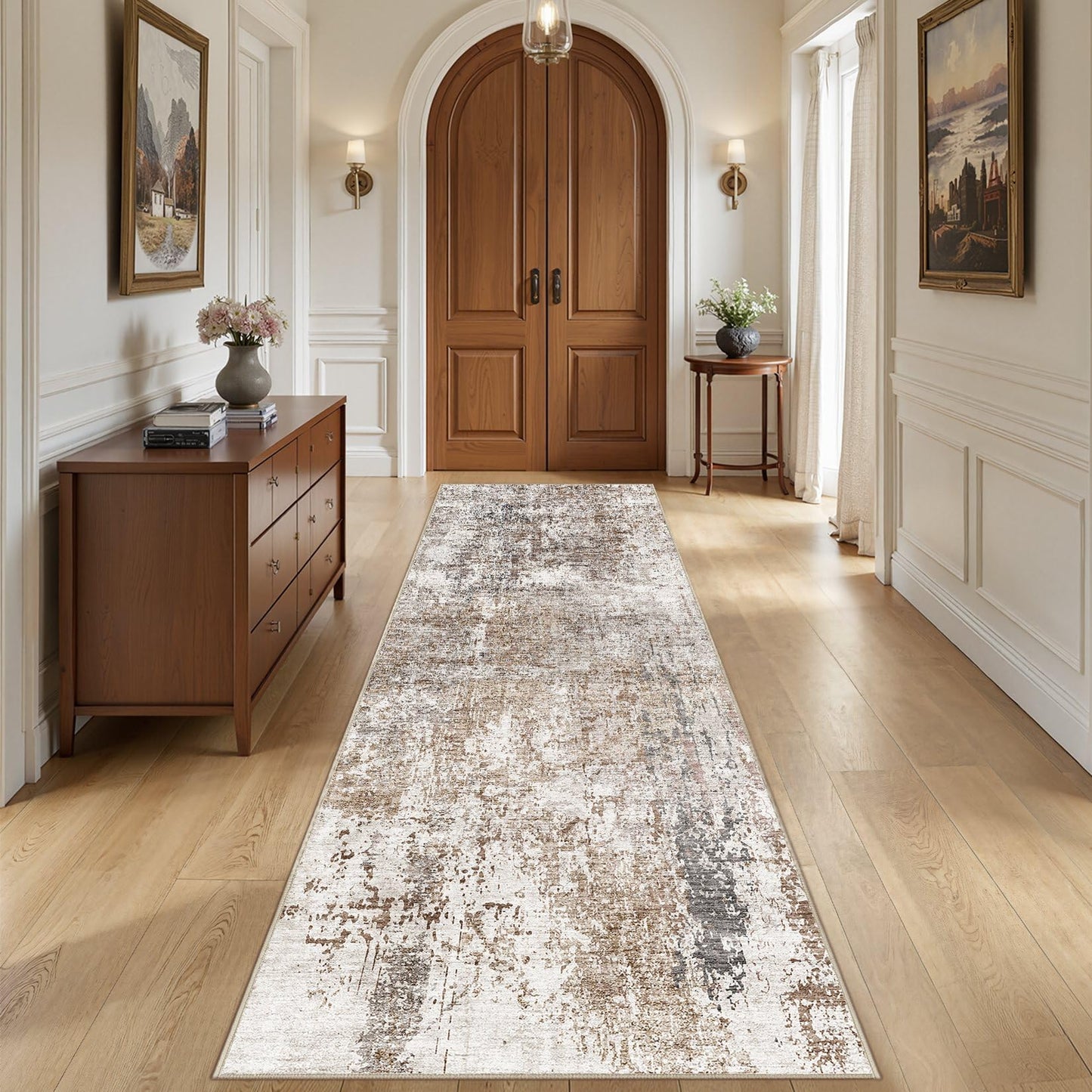 UERMEI 8x10 Area Rug Living Room Rugs - Washable Neutral Modern Abstract Soft Thin Large Rug Indoor Floor No Slip Rug Carpet for Bedroom Under Dining Table Home Office Decor - Brown Grey