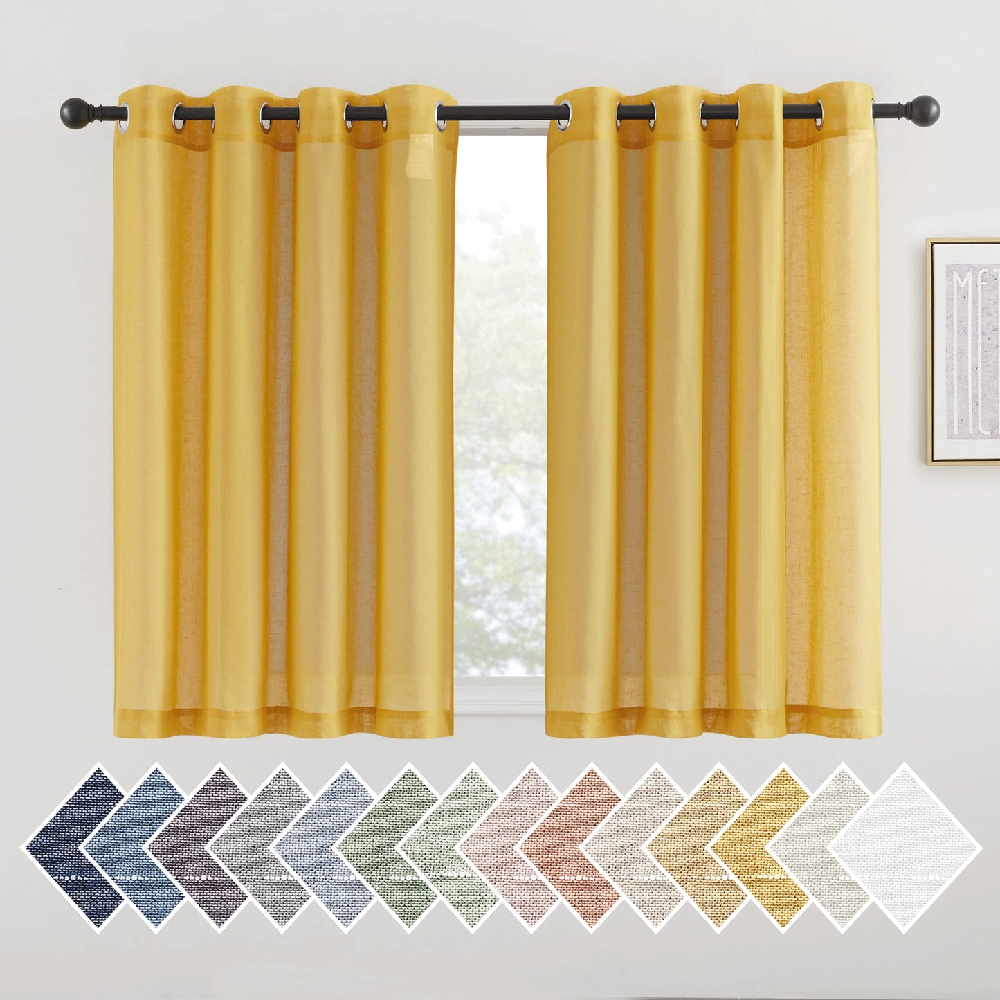 NICETOWN White Sheer Linen Curtains for Living Room 84 inch Length 2 Panels Set, Grommet Semi Sheer Privacy with Light Filtering Flax Window Treatments for Bedroom, W52 x L84