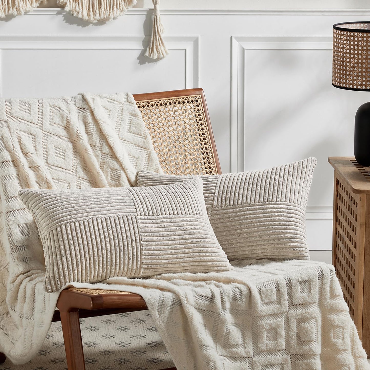 Fancy Homi 2 Packs Rust Boho Decorative Throw Pillow Covers 18x18 Inch for Couch Bed Sofa, Farmhouse Fall Home Decor, Soft Corss Corduroy Patchwork Textured Terracotta Accent Cushion Case 45x45 cm